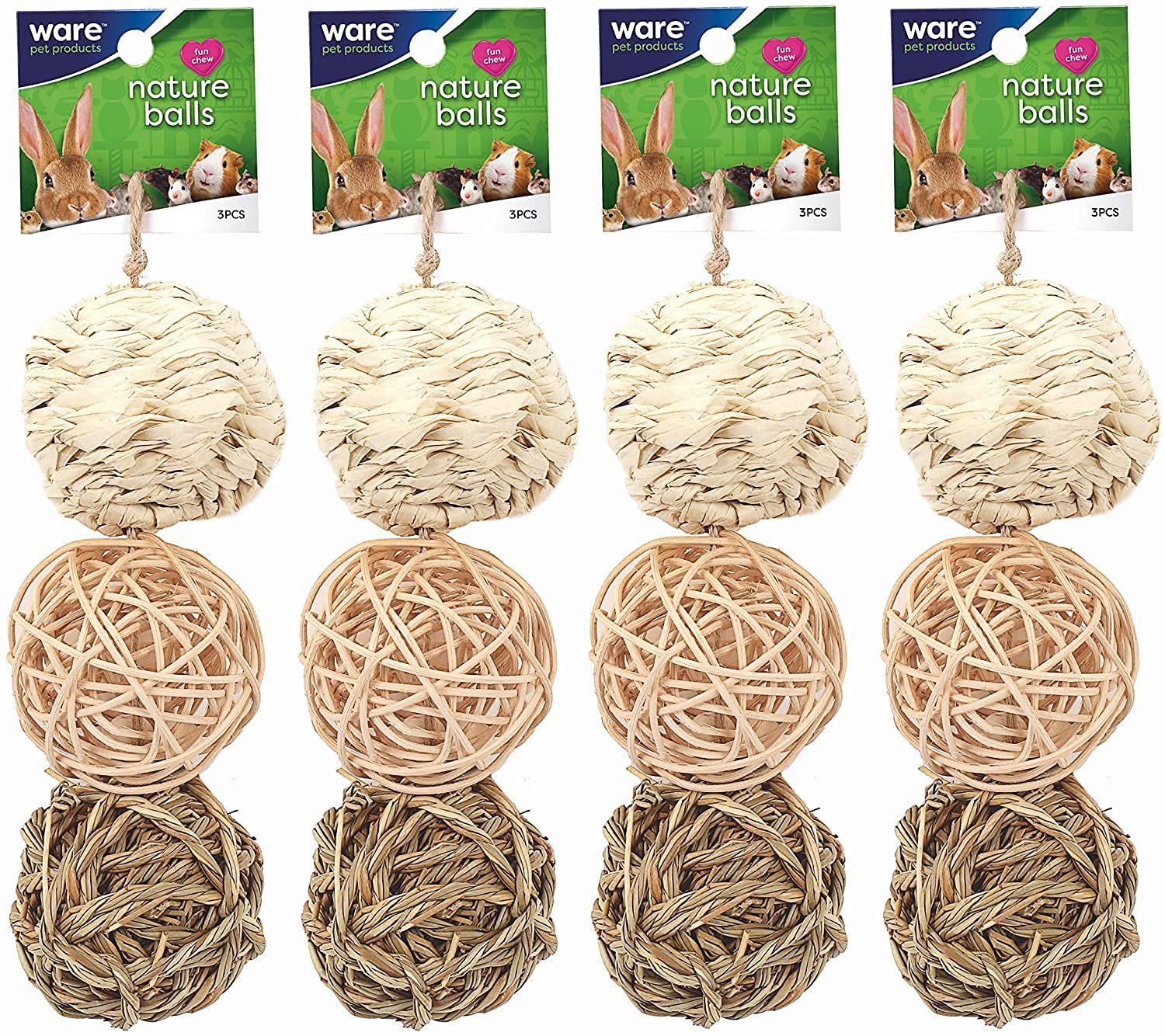 Ware Manufacturing 12 Pack Of Natural Ball Small Pet Chew Toys, 3 Inch