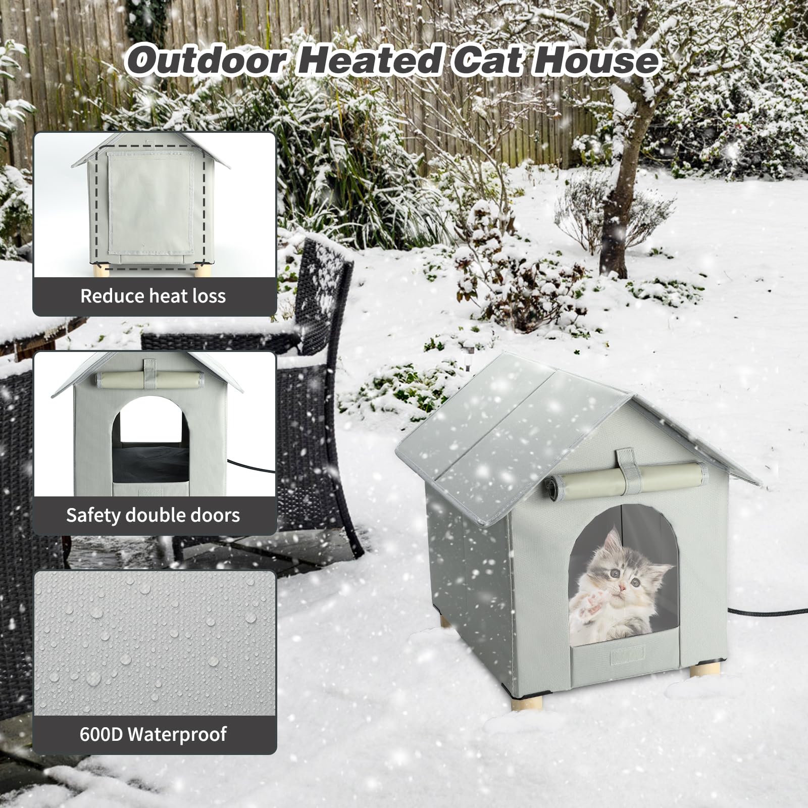 Bwogue Large Elevated Heated Cat House For Outdoor Cats In Winter, Waterproof & Insulated Feral Cat Shelter For Outside Cats,Wea