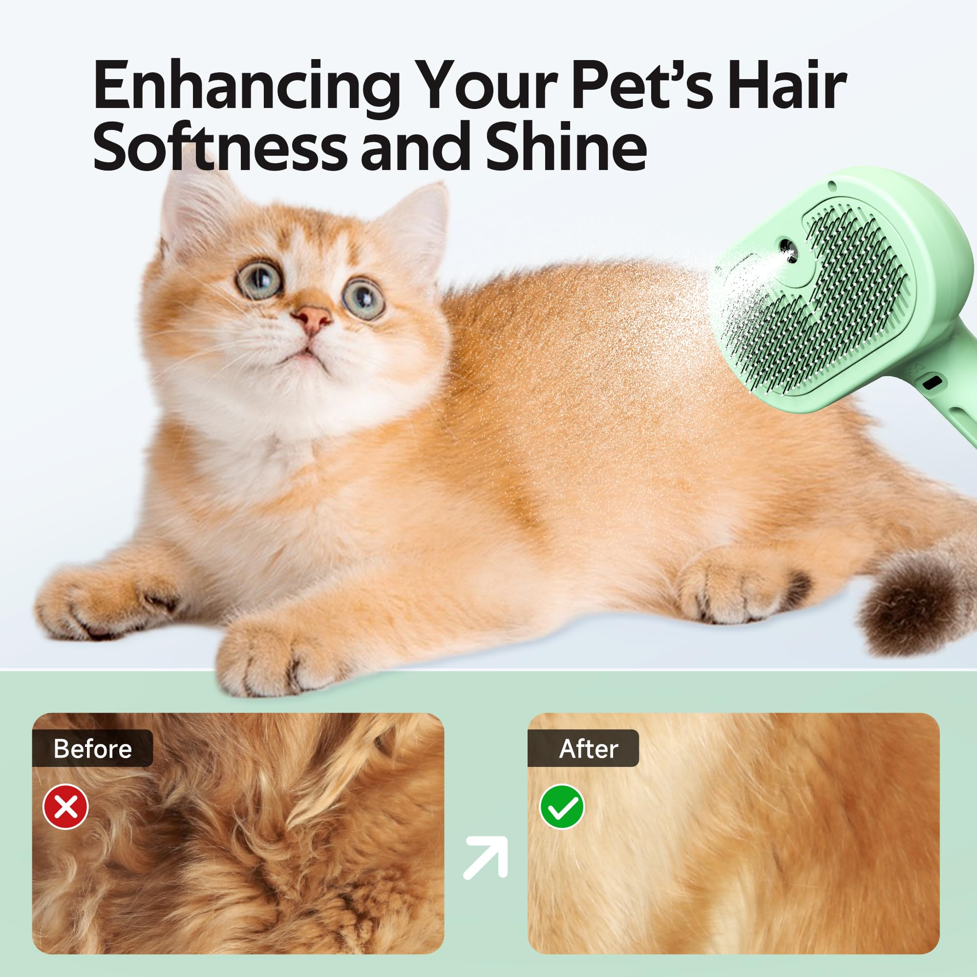 Pet Grooming Brush With Electronic Mist Spray - Gentle Deshedding Tool For Cats & Dogs, Pet Steam Brush,Reduces Shedding, Soft B