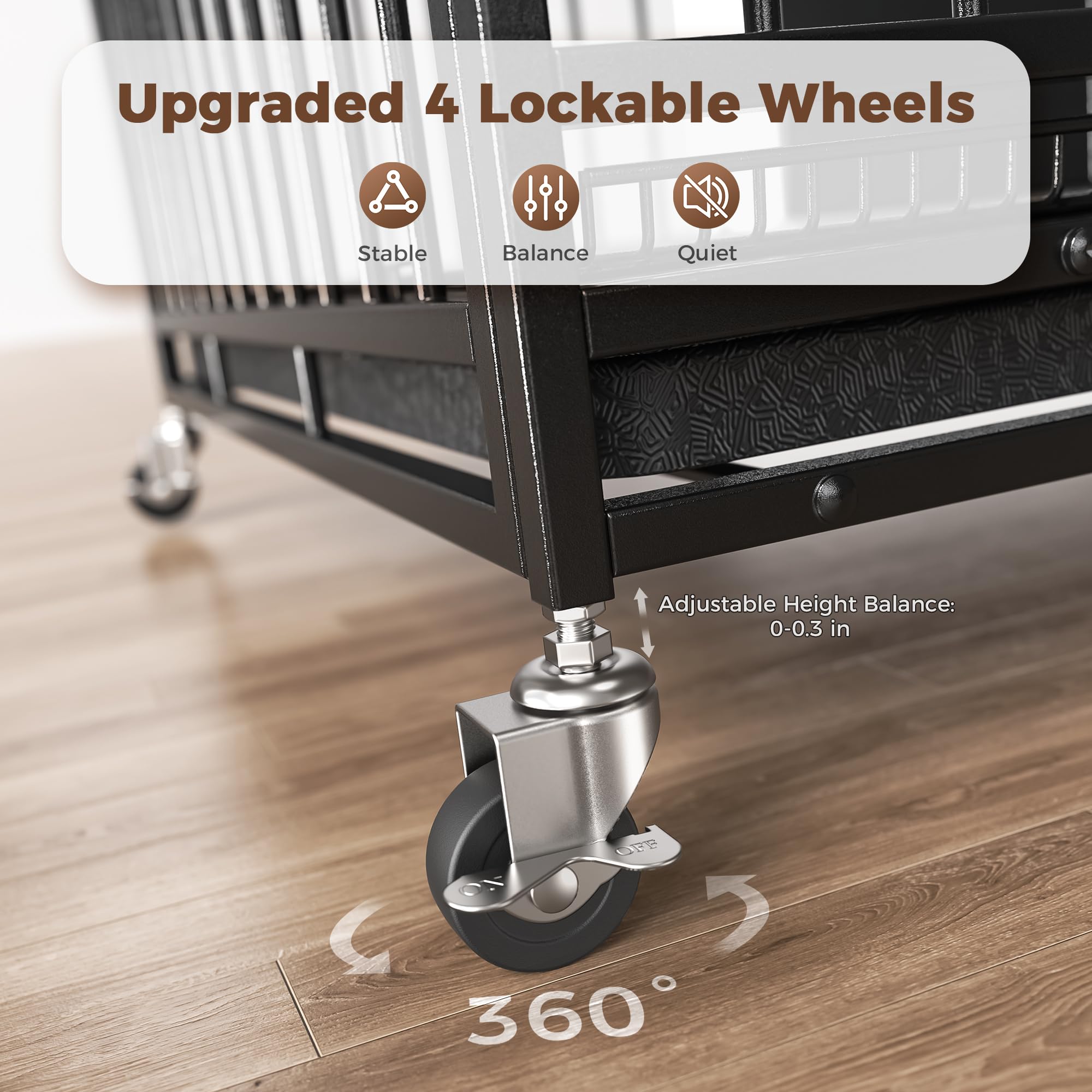 38' Heavy Duty Dog Crates For Small Dogs, Escape Proof, Upgraded 4 Lockable Wheels, Removable Door, Dog Kennel Indoor, Max Load