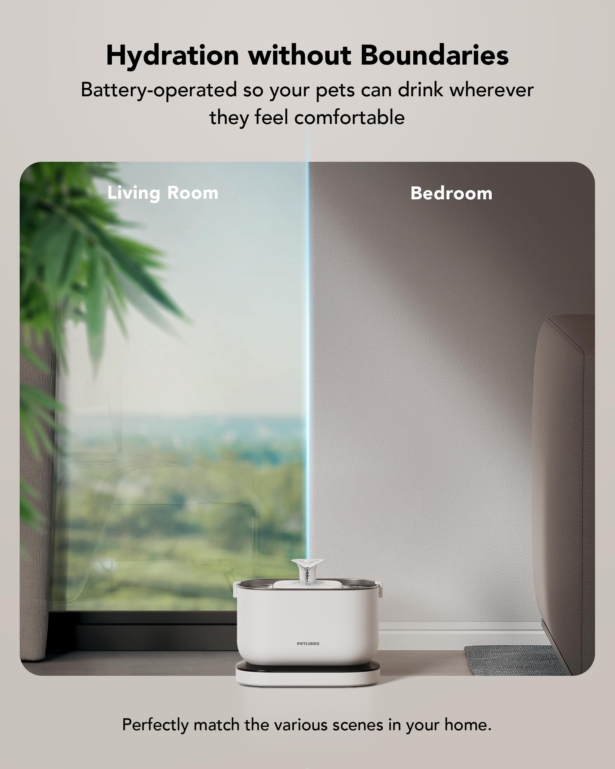 PETLIBRO Cordless Cat Water Fountain, 2.5L Rechargeable Wireless Dispenser, Quiet Pump, Stainless Steel Tray, BPA-Free, White