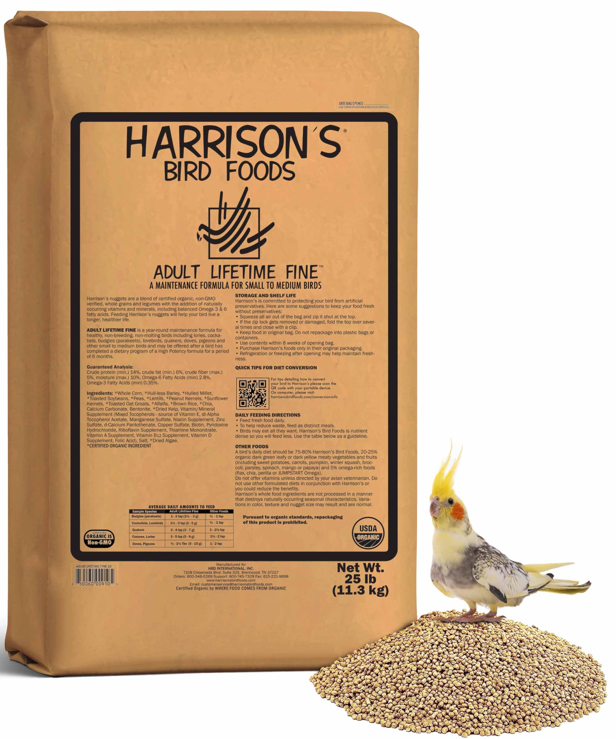 Harrisons Bird Foods Bird Food Adult Lifetime Fine Certified Organic Non-GMO Formula Bird Food 25lb