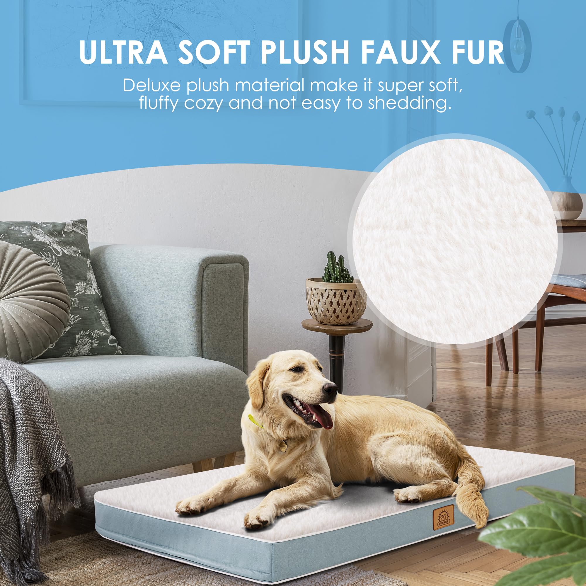 Sunheir Orthopedic Dog Bed For Extra Large Dogs, Waterproof Deluxe Plush Dog Crate Bed With Removable Washable Cover & Anti-Slip