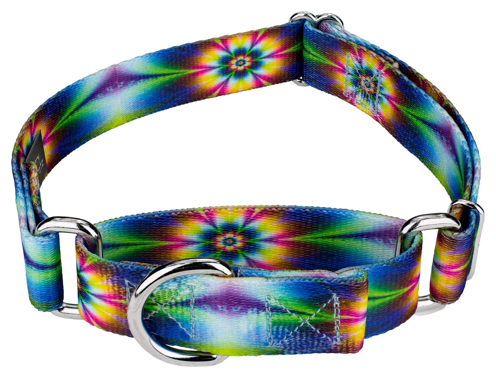 Country Brook Petz - Tie Dye Flowers Martingale Dog Collar - Groovy Collection Featuring Far Out Designs (1 Inch, Medium)