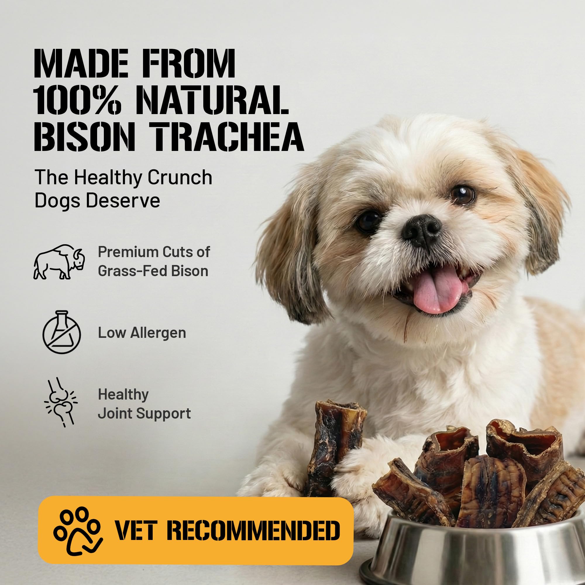 Dog Chits Bison Trachea for Dogs - Dog and Puppy Chews | Amazing for Joints | 8 oz. Bag | Made in USA | All-Natural Treats | Lar