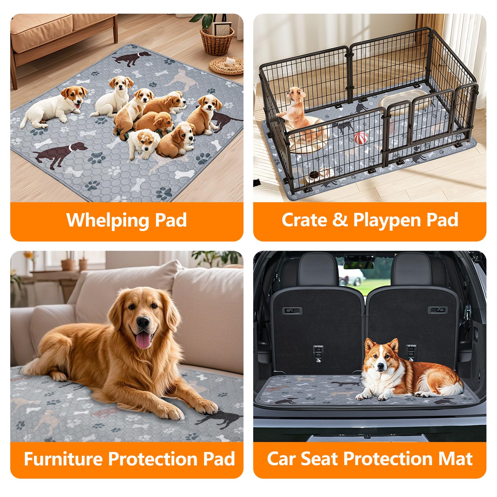 Mozin Washable Pee Pads For Dogs, 2 Pack Super Absorbent Dog Training Pads Leakproof Non-Slip Reusable Puppy Pads, Waterproof Wh