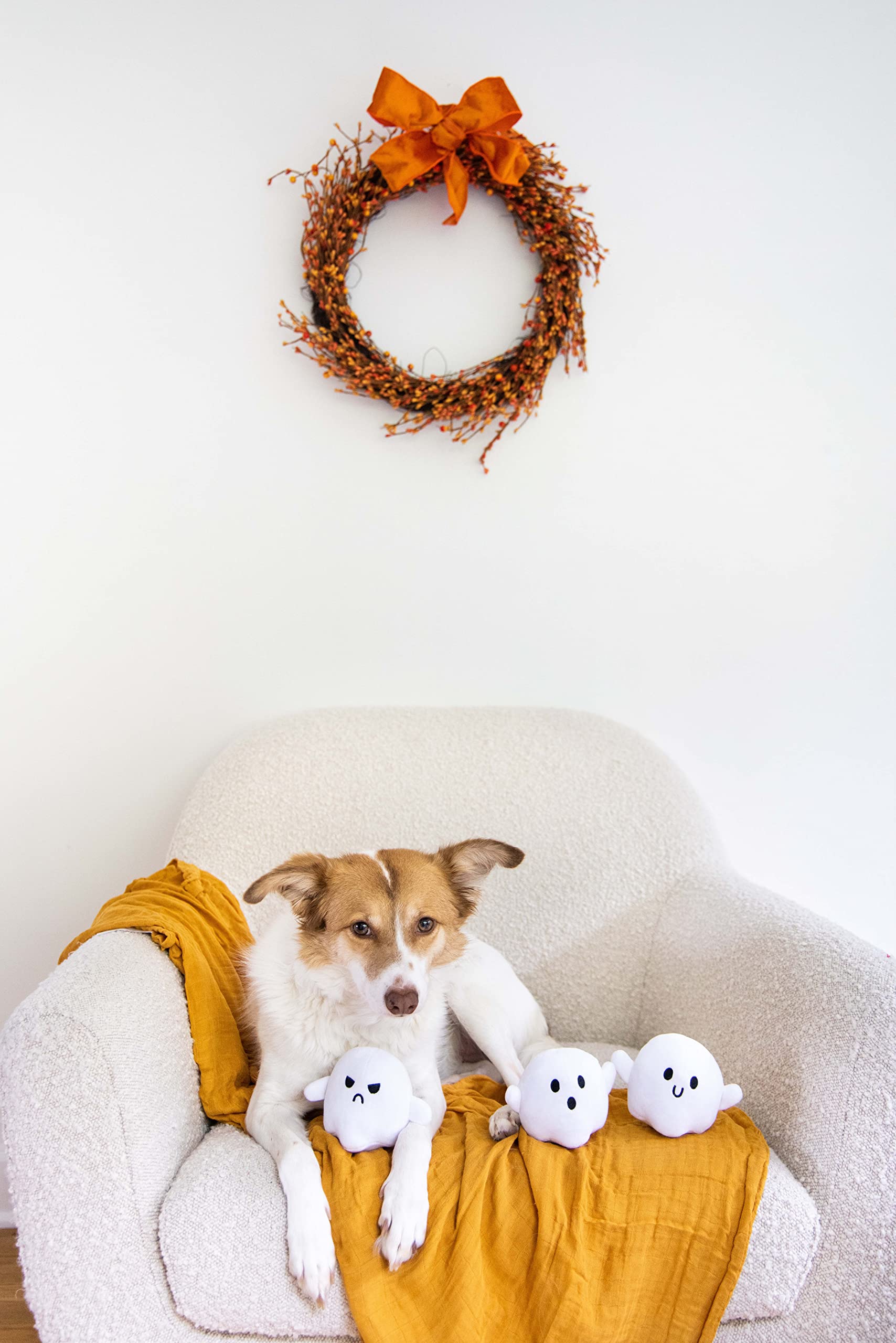 Pearhead Plush Squeaky Ghost Dog Toys, Halloween Stuffed Pet Toy, Dog Owner Must Have Accessories, Spooky Ghosts Fall Dog Toys, Set Of 3