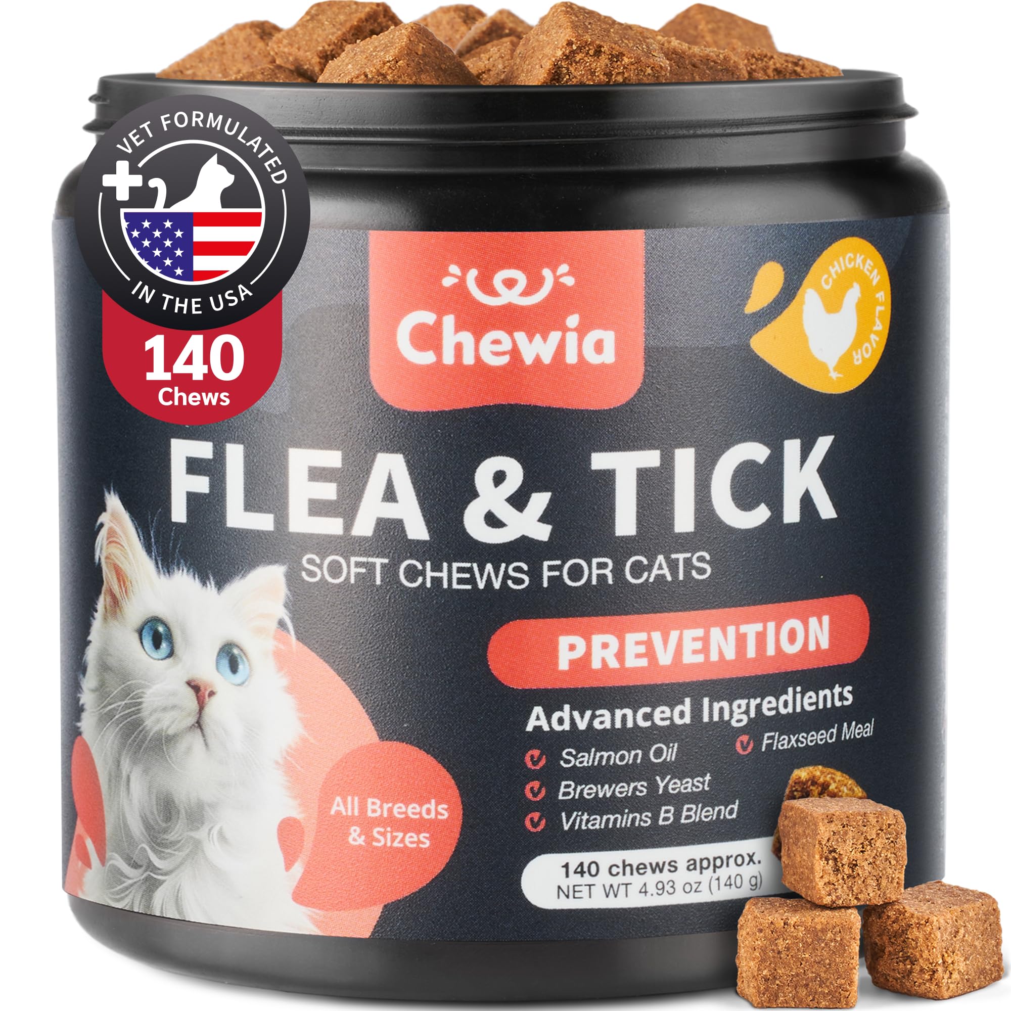Flea Treatment for Cats - Daily Oral Cat Flea and Tick Treatment Chews - Chewable Kitten Flea Treatment - Soft Treats for All Br