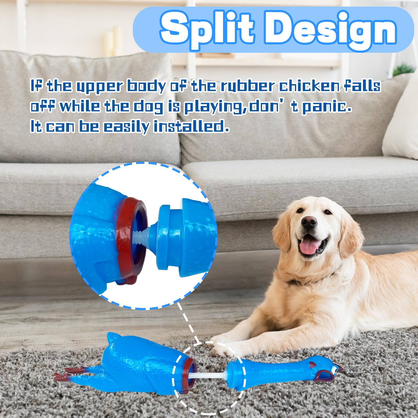 Xeehwb 22 Inch Crazy Huge Rubber Chicken,Blue Screaming Chicken Toys,Squeeze Squeaky Chicken Dog Toys,Rubber Chicken Noisemakers