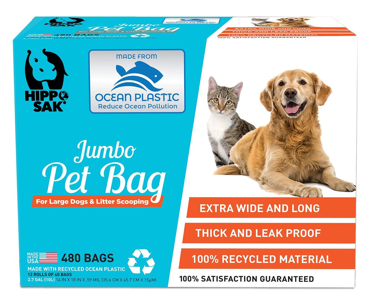 Hippo Sak® Extra Large Pet Poop Bags, Made With Recycled Ocean Plastic, 480 Count