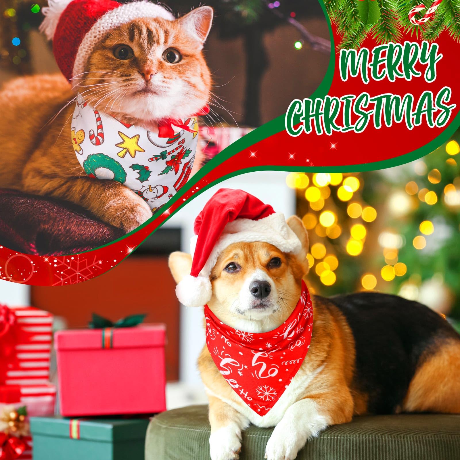 Kigeli 50 Pieces Christmas Dog Bandanas Bulk Dog Kerchief Set Bibs Triangle Scarf Bandanas With Christmas Patterns For Pet Party