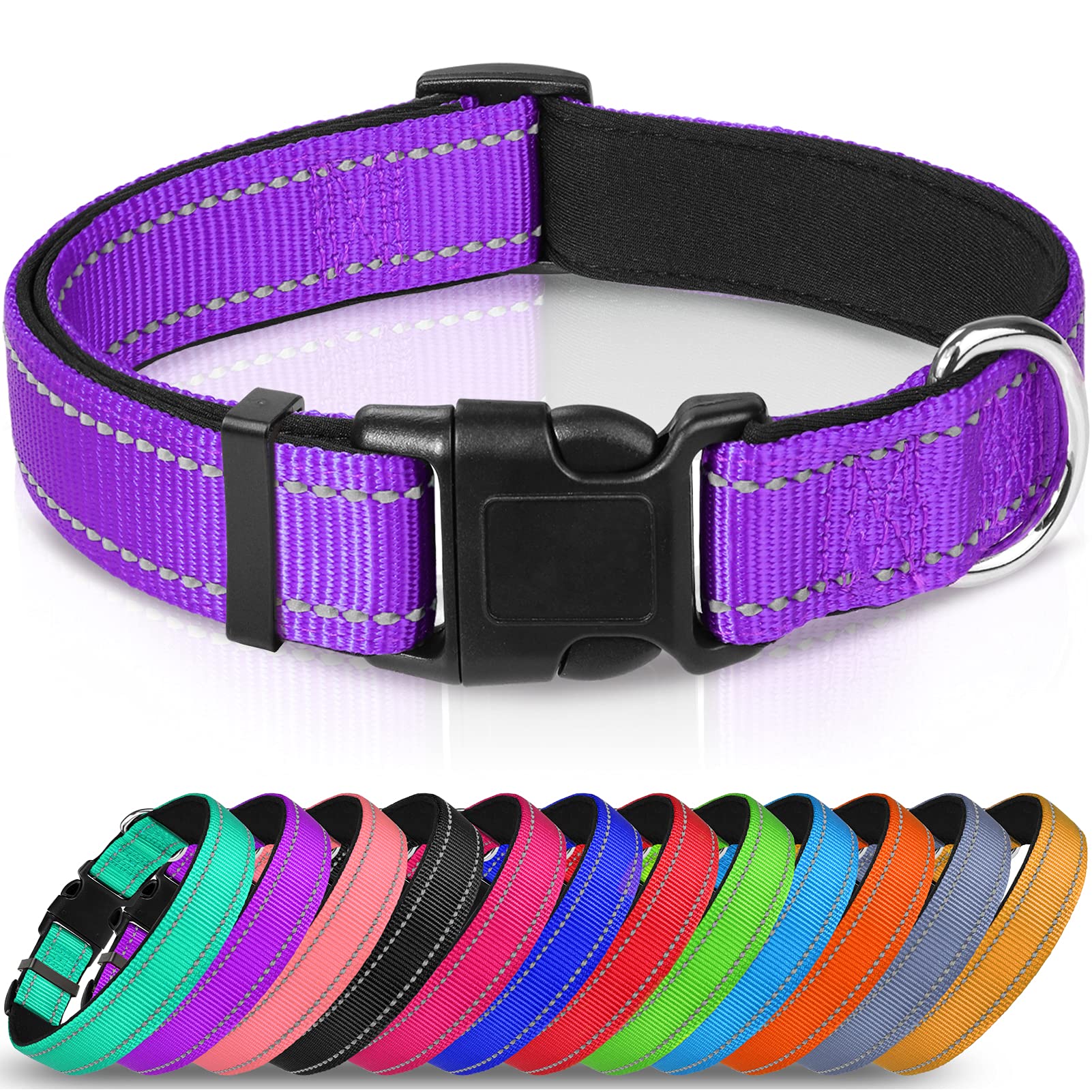 Joytale Reflective Dog Collar,Soft Neoprene Padded Breathable Nylon Pet Collar Adjustable For Extra Large Dogs,Purple,Xl
