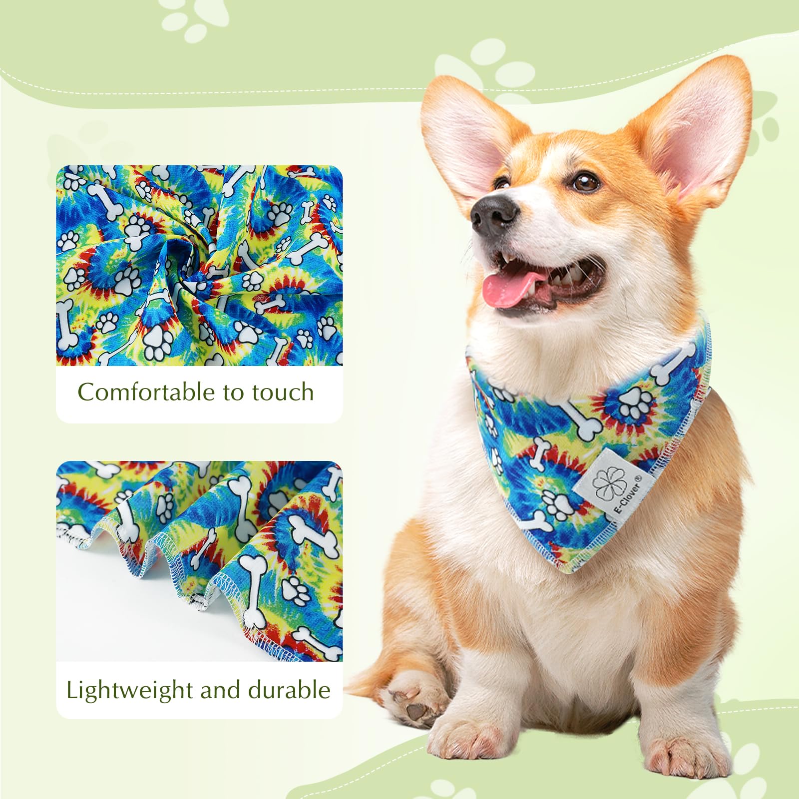 E-Clover Rainbow Dog Bandanas & Matching Scrunchie Set Girl Cute Pride Dog Scarf Bibs Pet Bandana With Bow Tie For Medium Large