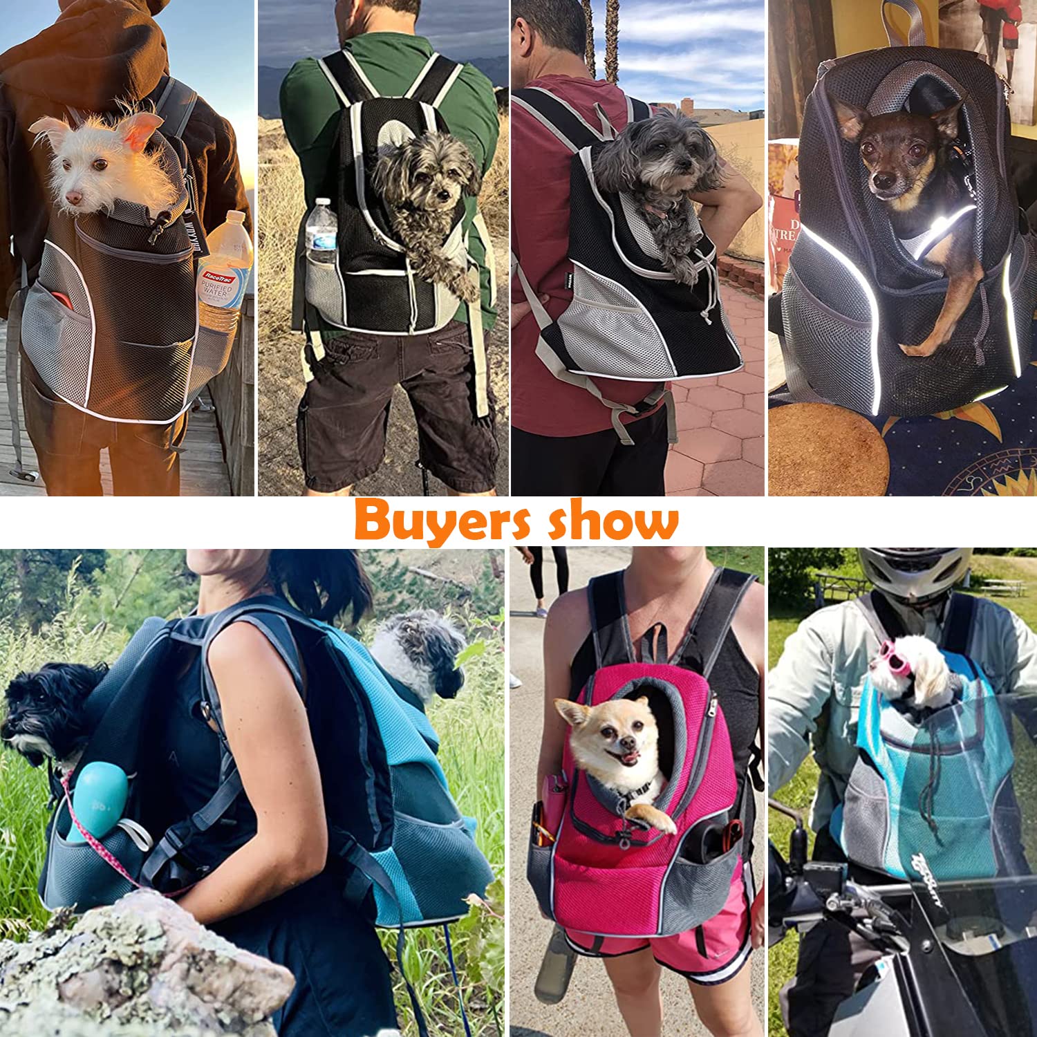 Woyyho Pet Dog Carrier Backpack Puppy Dog Travel Carrier Front Pack Breathable Head-Out Backpack Carrier For Small Dogs Cats Rabbits (L (Up To 14 Lbs), All Black)