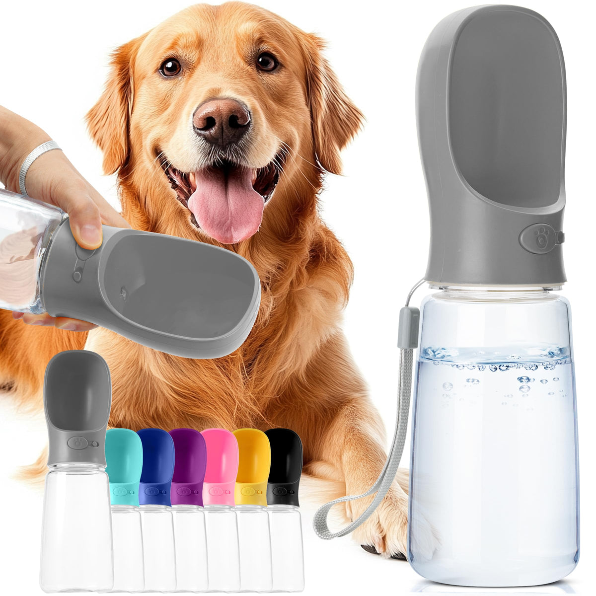 Mr. Pen- Dog Water Bottle, 19 oz, Large, Grey, Portable Dog Water Bottle Dispenser, Dog Travel Water Bottle, Travel Dog Water Bo