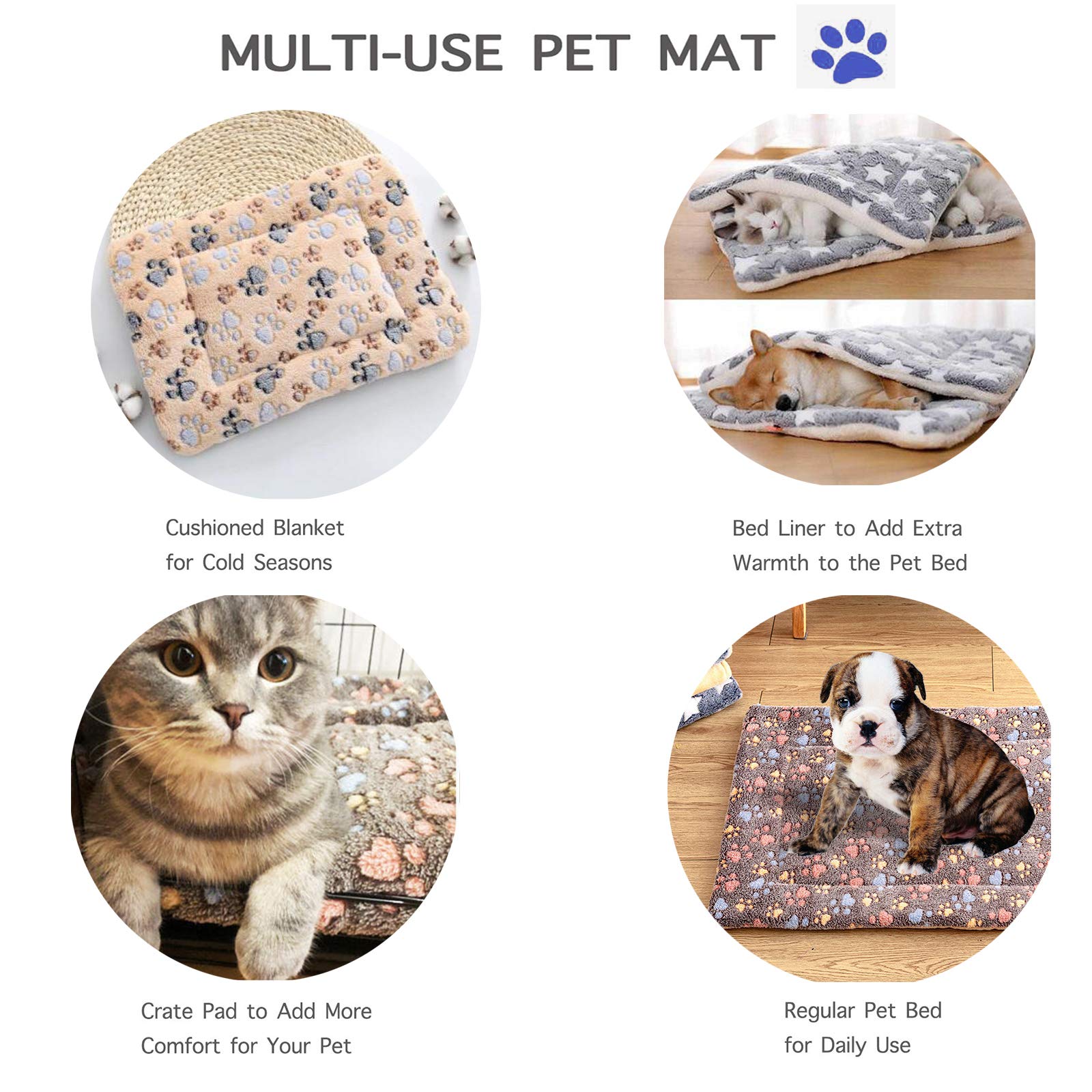Homereign 2 Pcs Pet Bed Mats. Ultra Soft Pet (Dog/Cat) Bed With Cute Prints. Reversible Faux Lambswool Kennel Pad For Medium Sma