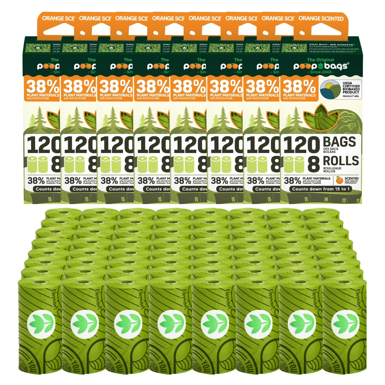The Original Poop Bags Dog Poop Bags Rolls - Orange Scented, 38% Plant-Based, Usda Certified, Heavy-Duty Poop Bags For Dogs, 960