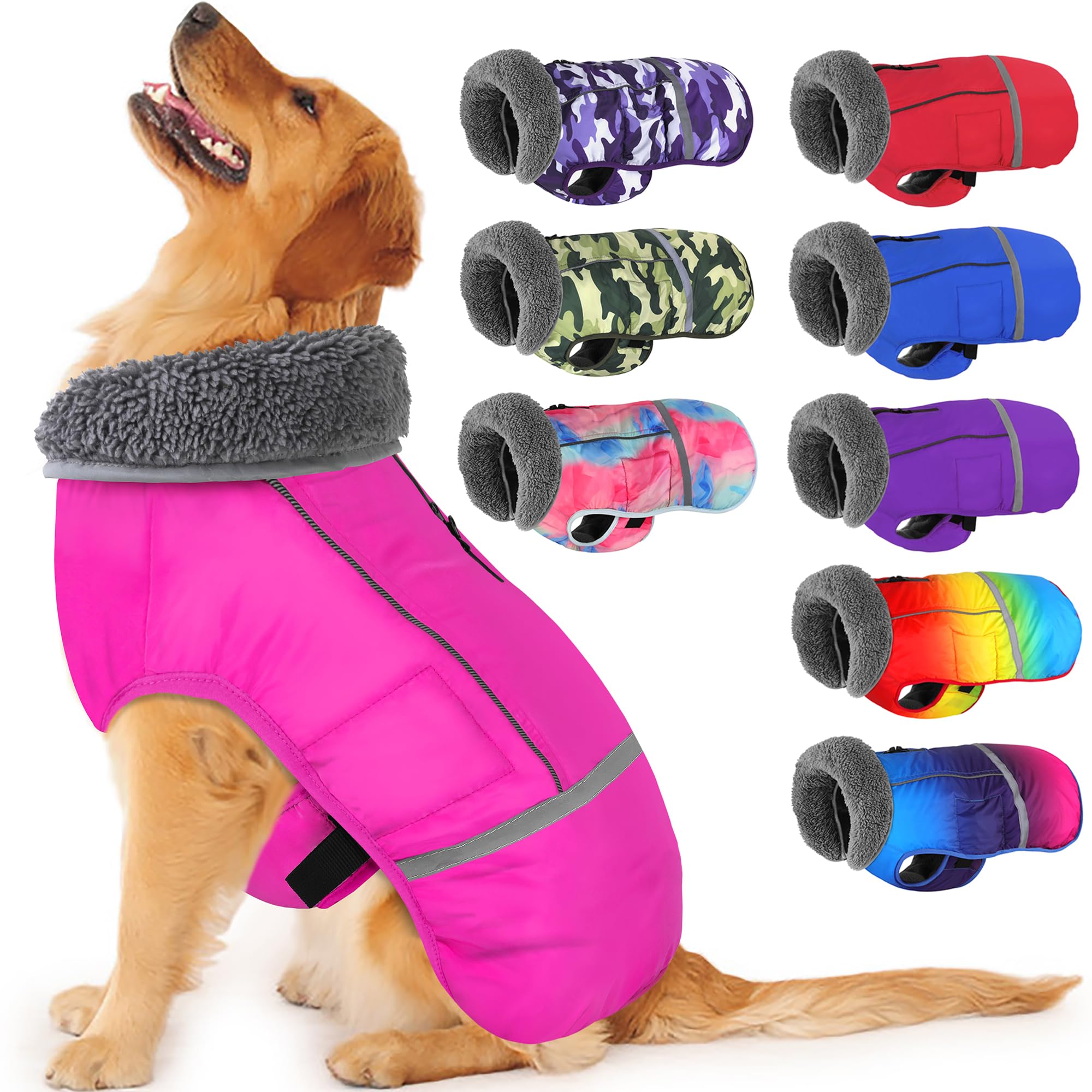 Dogcheer Dog Coat, Waterproof Dog Jacket Adjustable Dog Winter Coat With Buckle, Reflective Dog Cold Weather Coats Windproof Pup