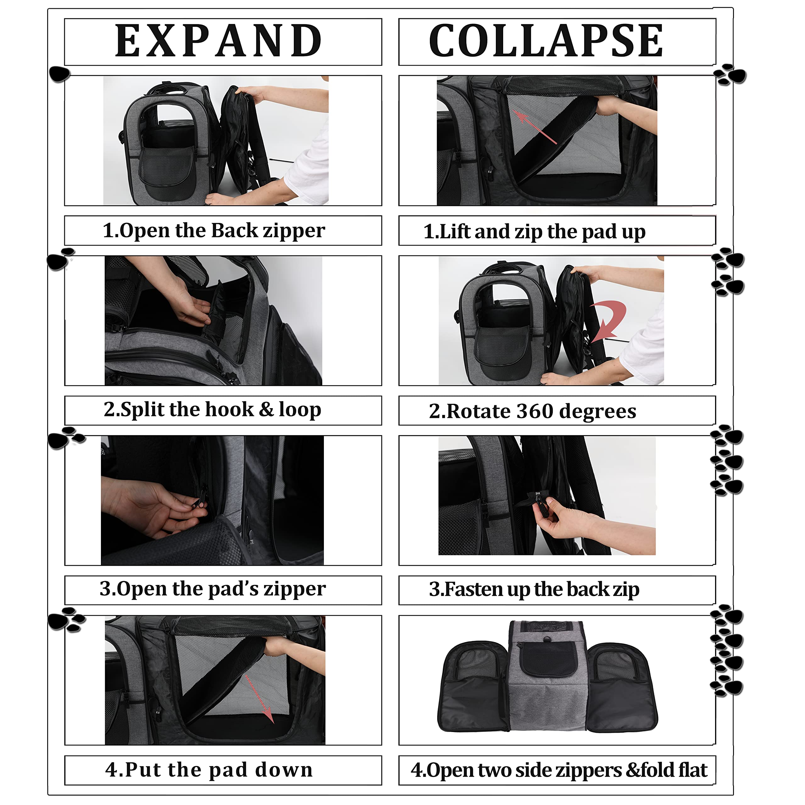 Apollo Walker Pet Carrier Backpack For Large/Small Cats And Dogs, Puppies, Safety Features And Cushion Back Support For Travel, Hiking, Outdoor Use (Gray-Expandable)