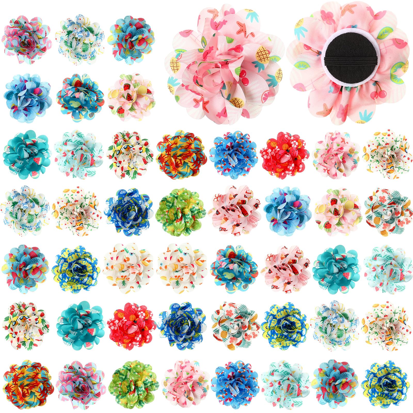 Huhumy 50 Pcs Summer Flowers for Dog Collars Bulk Hawaiian Dog Flower Collar Accessory Pet Bow Ties for Puppy Cat Grooming Charm