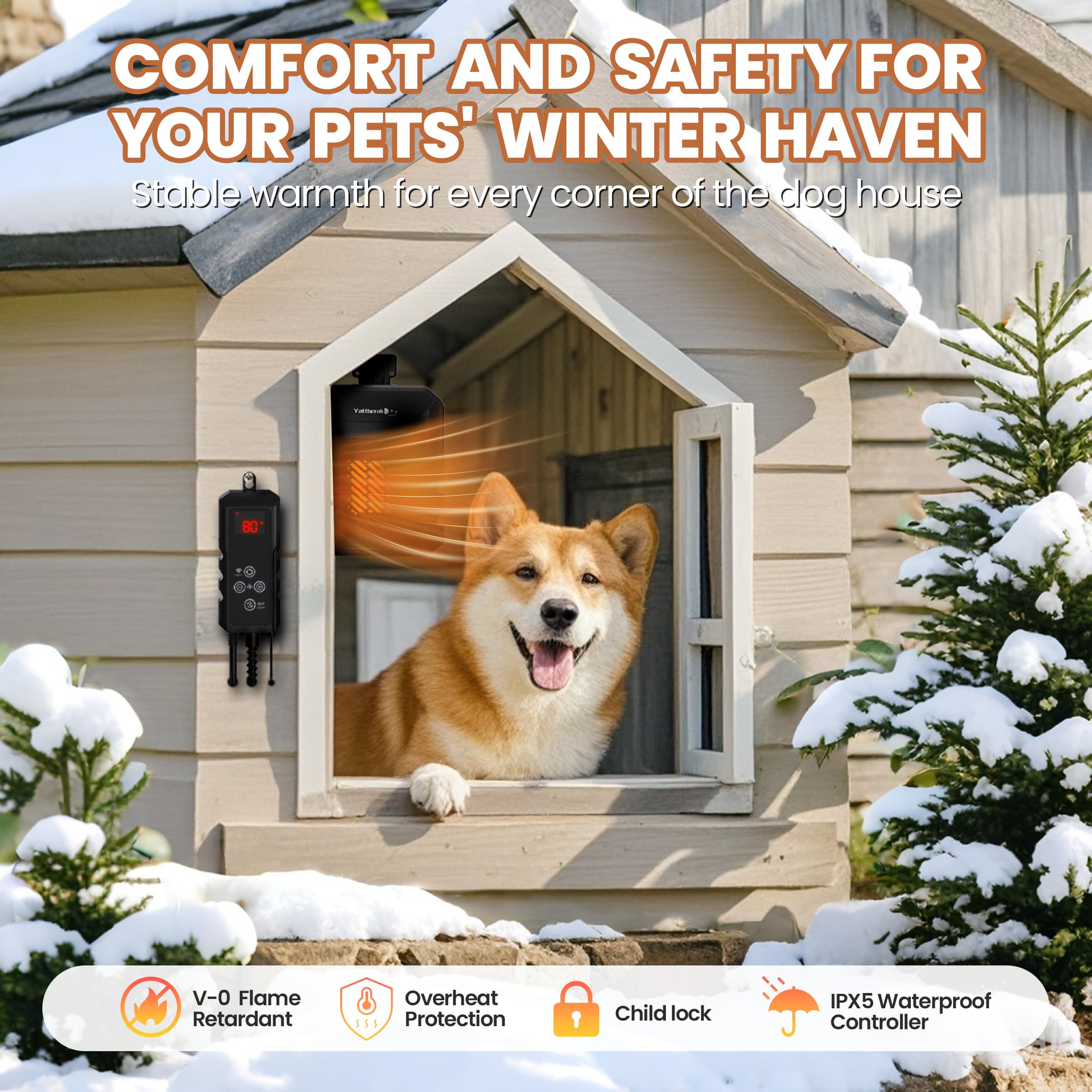 Dog House Heater,Pet House Heater With App Remote&Thermostat,41F/113F Adjustable Temp 24H Timer Outdoor Pet Safe Heaters,500W Ip