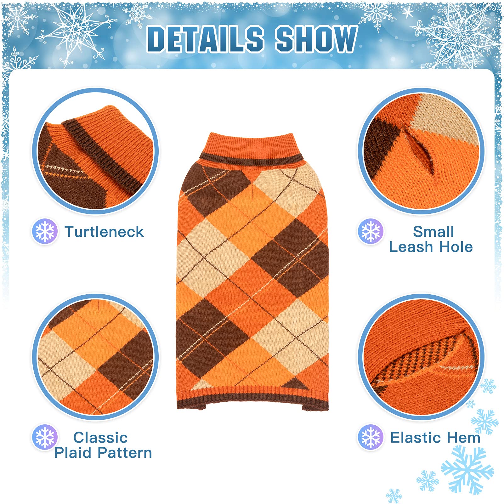 KOOLTAIL Dog Sweater Pet Knitted Clothes - Classic Plaid Pullover Turtleneck Fall Thanksgiving Dog Sweaters with Leash Hole, Thi