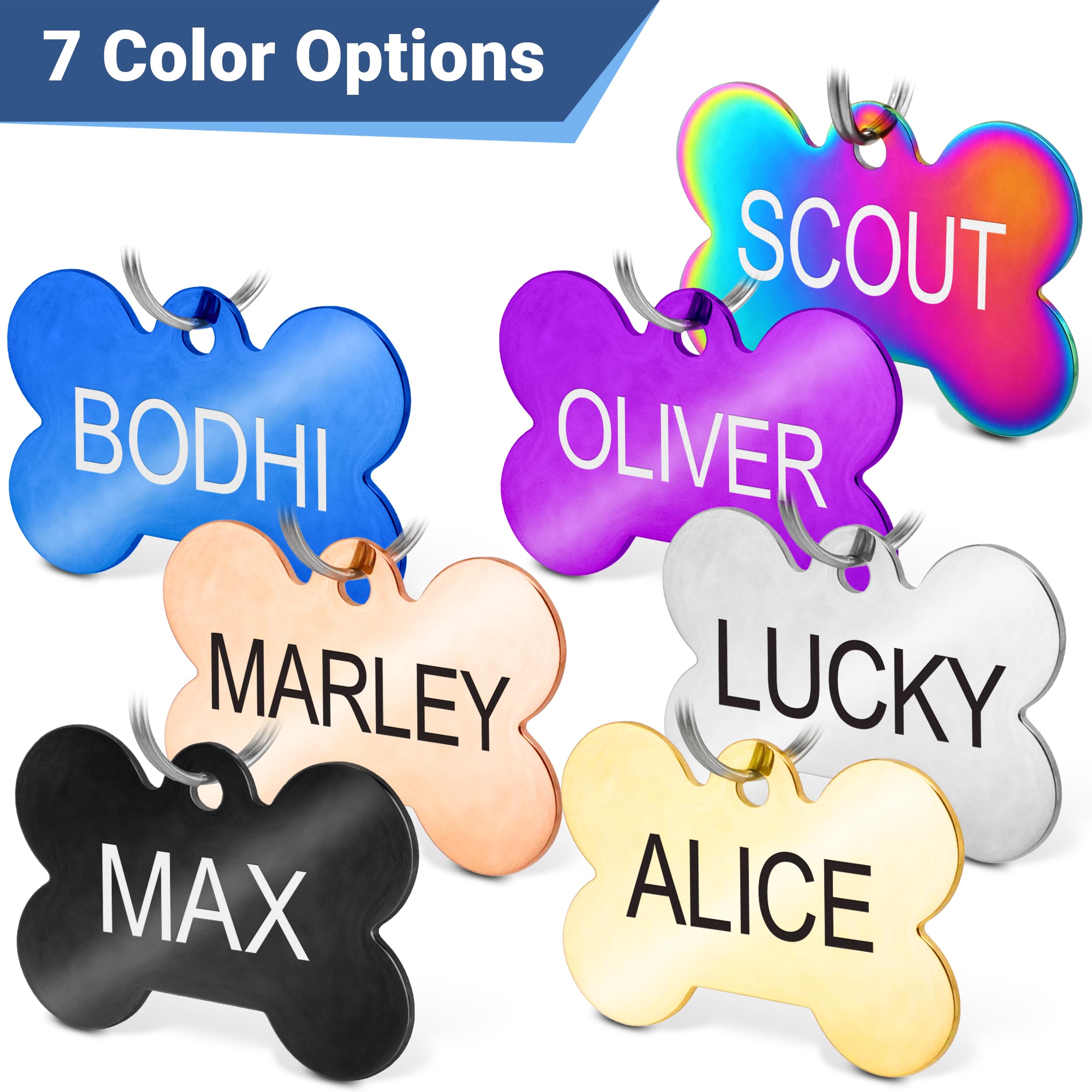 Gotags Stainless Steel Pet Id Tags, Personalized Dog Tags And Cat Tags, Up To 8 Lines Of Custom Text, Engraved On Both Sides, In