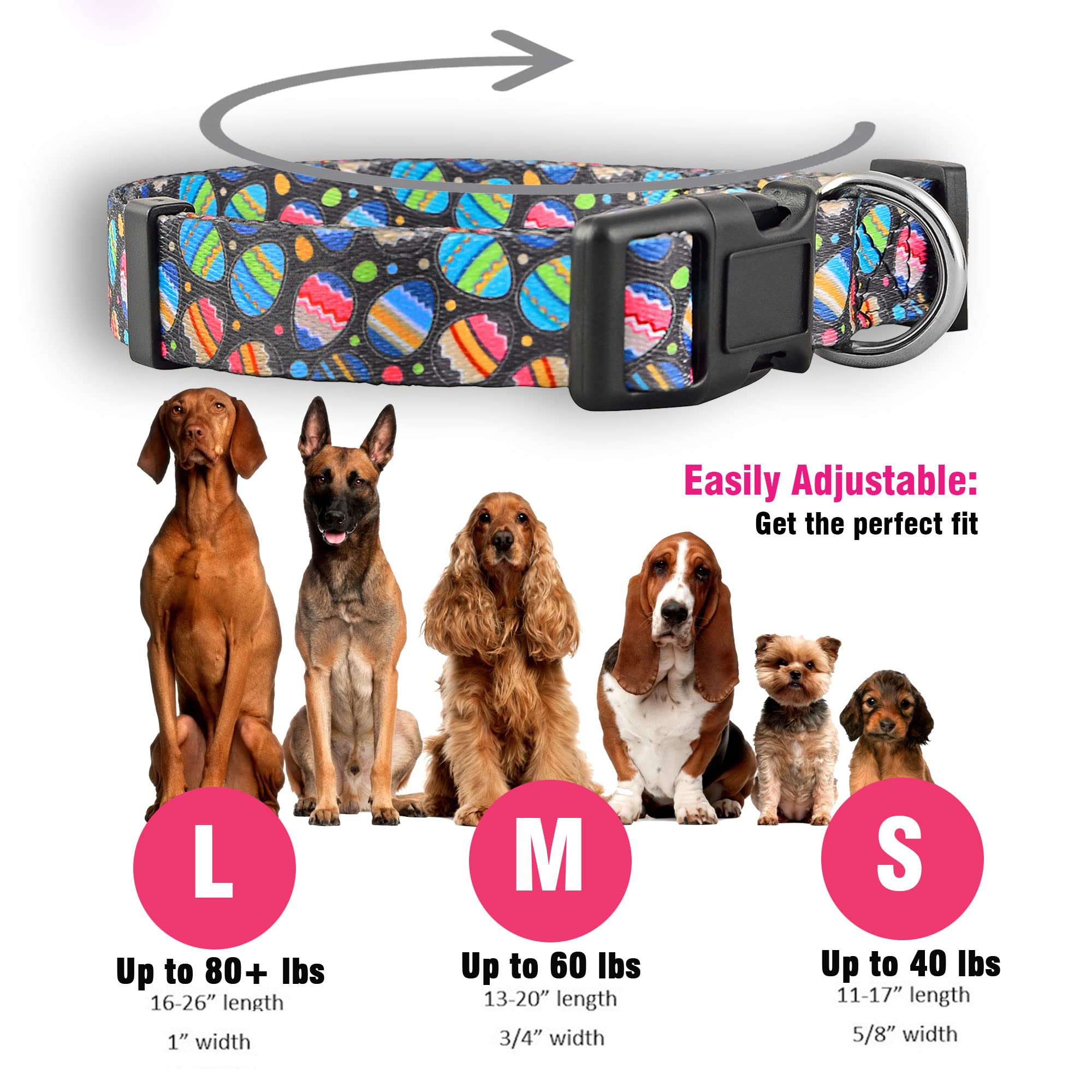 Native Pup Easter Dog Collar, Cute Spring Gift For Puppies, Pink Pastel, Eggs, Chicks, Bunny (Eggs, Large)