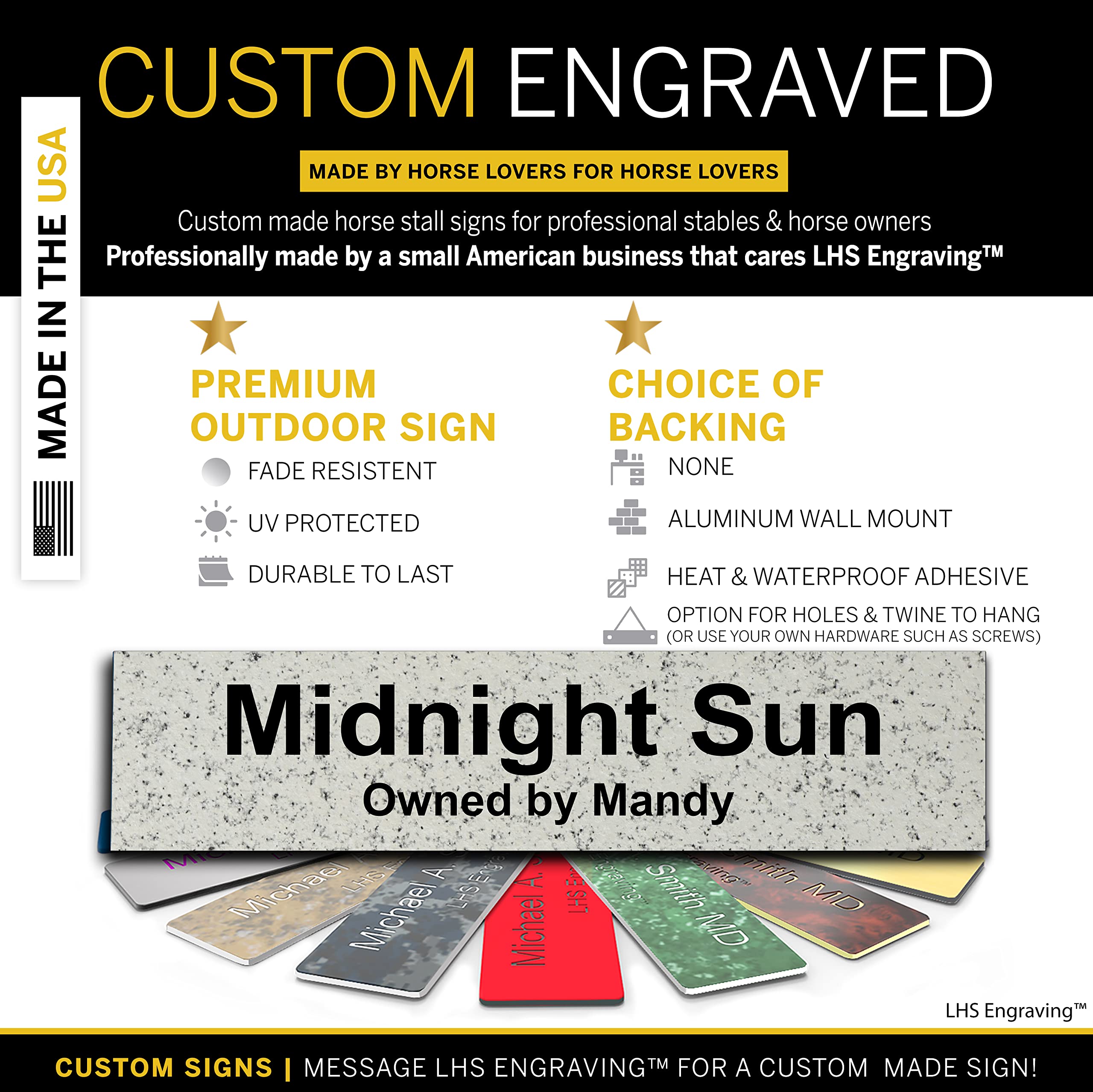 Lhs | Personalized Horse Stall Name Plates, 2X8 Horse Stall Signs With Adhesive, All Weather Uv Protected, Stone Granite Pattern