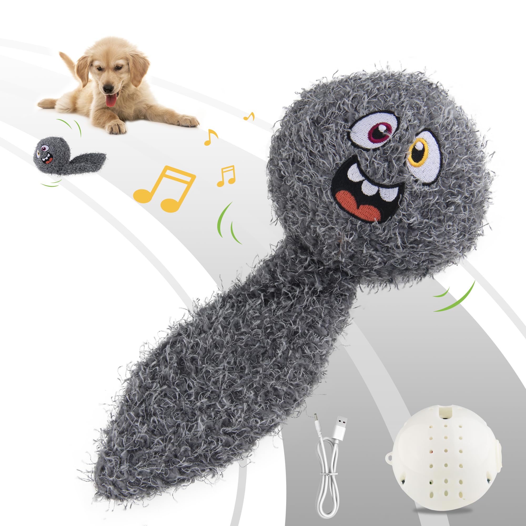 PETGEEK Interactive Squeaky Dog Toy, Automatic Moving Vibrating Dog Balls with Plush Cover, Rechargeable Perro Juguetes with Rec