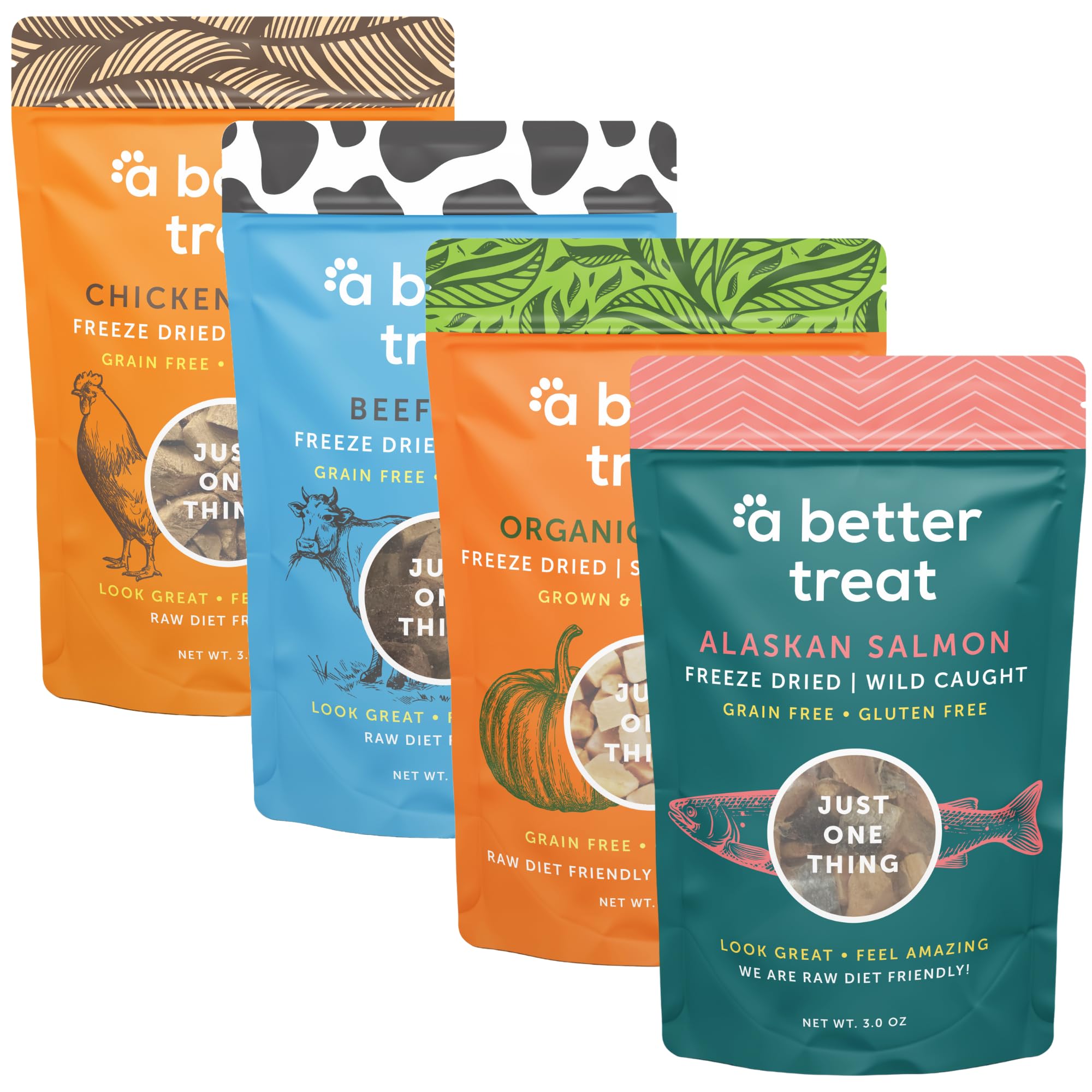 A Better Treat - Freeze Dried Organic Pumpkin, Wild Caught Salmon, Grass Fed Beef, Free-Range Chicken Dog and Cat Treats | Natur