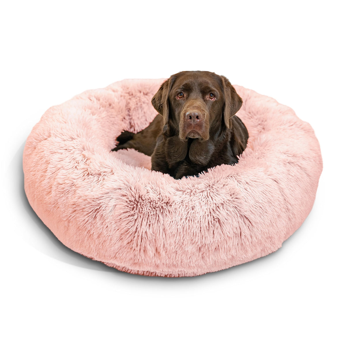 Best Friends By Sheri The Original Calming Donut Dog And Cat Bed In Shag Fur, Candy Pink, Large, 36X36