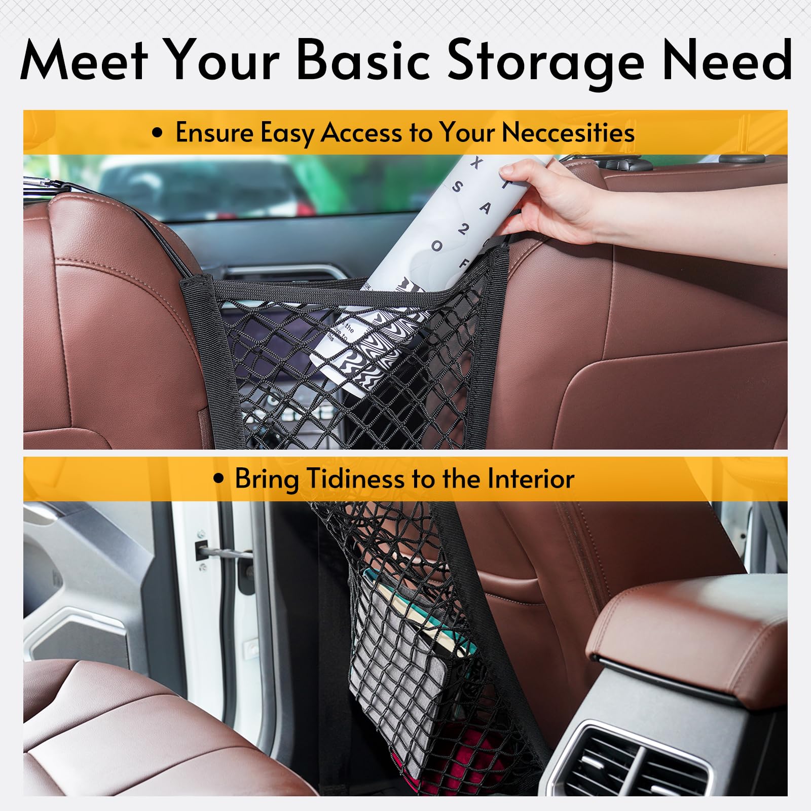 rabbitgoo Dog Car Net Barrier for SUVs, Pet Barrier with Metal Hooks & Stretchable Mesh, Car Divider & Storage Bag, Easy to Inst