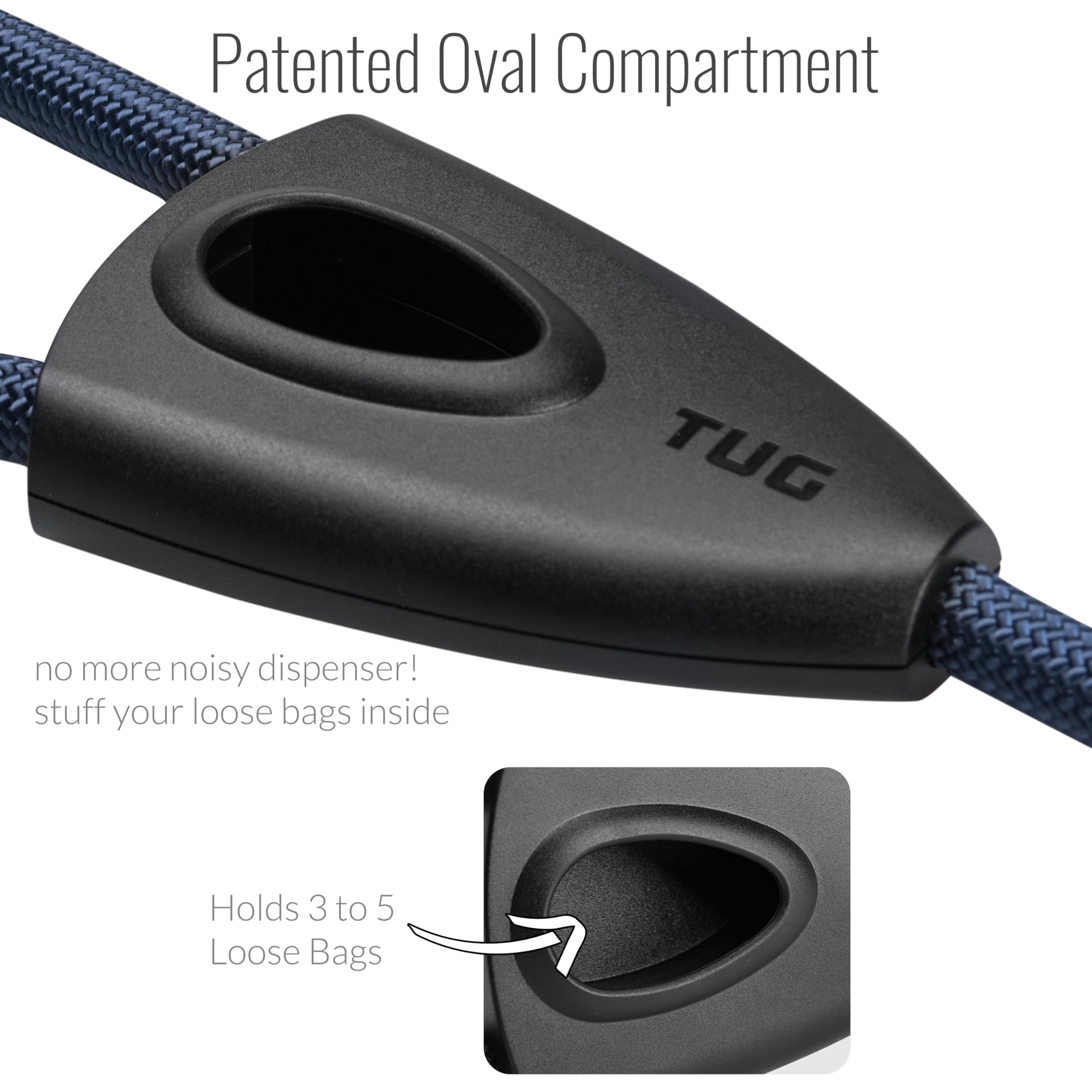 Tug 5 Ft Dog Leash With Integrated Oval Dispenser Holds 3 Loose Dog Waste Bags (Blue)