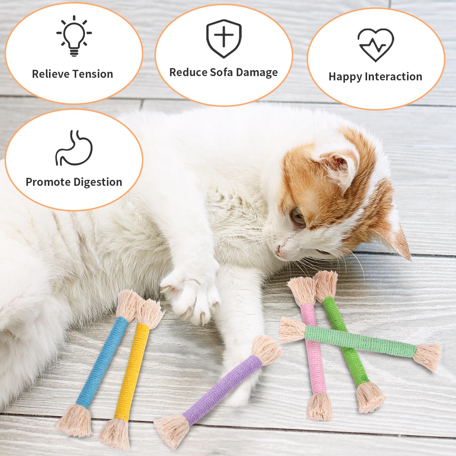 Retro Shaw Kitten Toys Cat Chew Ropes 6 Pack, Kitten Teething Toys For Indoor Cats Kitty,Catnip Kicker Sticks,Safe Cat Chew Dent