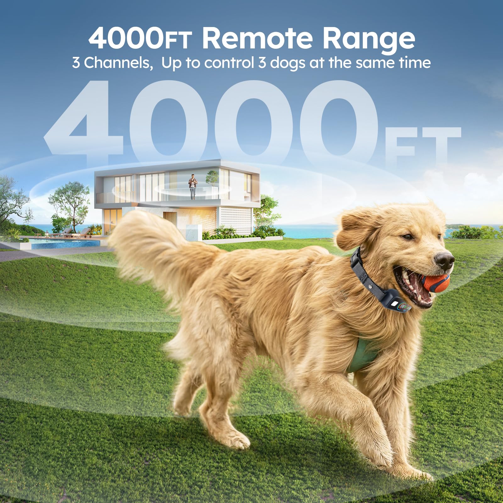 Dog Shock Collar 4000Ft With Light For Night Walks, Dog Training Collar With Remote Control, E Collar With Adjustable Pitch Beep