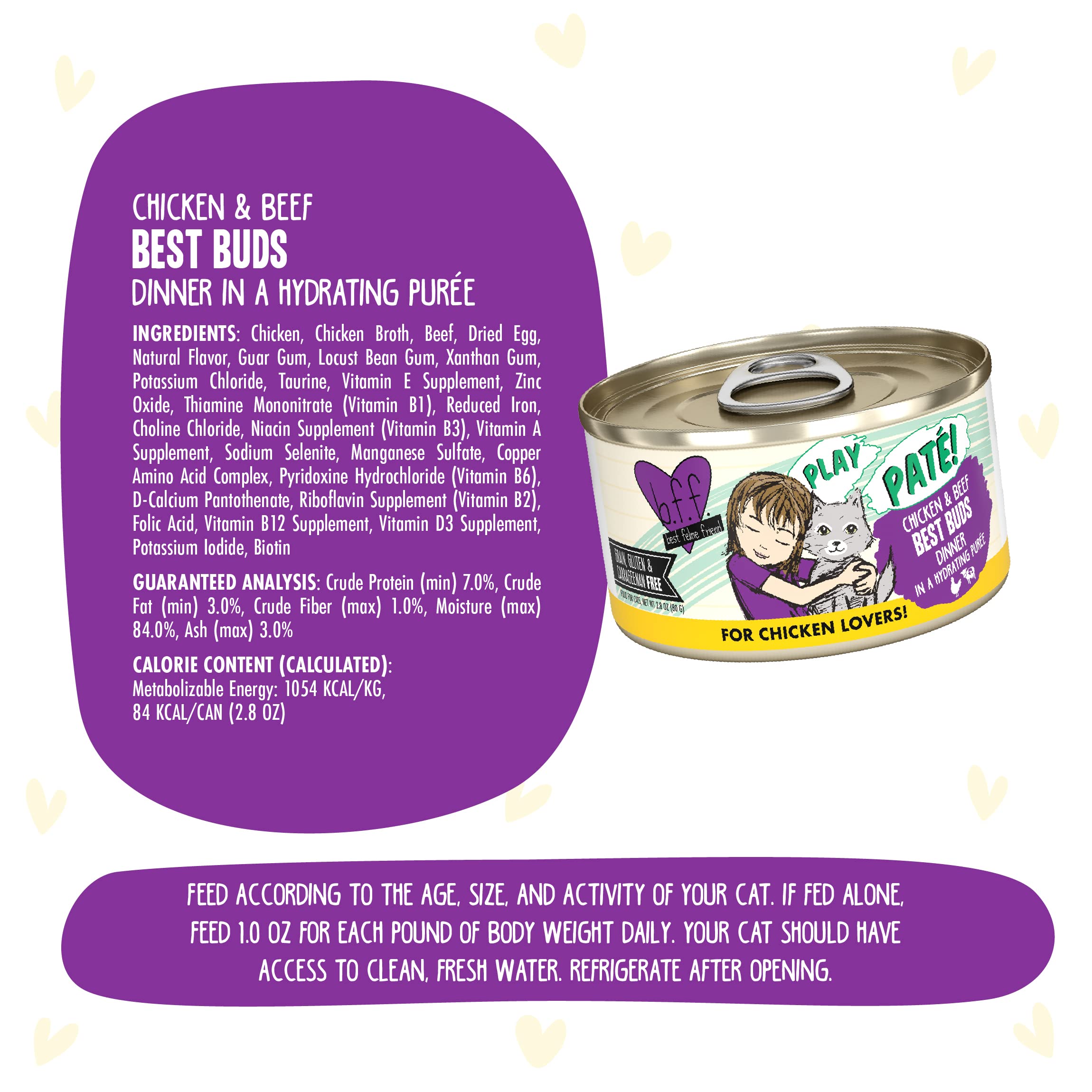 Weruva B.F.F. Play - Best Feline Friend Pat   Lovers, Aw Yeah!, Chicken & Beef Best Buds with Chicken & Beef, 2.8oz Can (Pack of