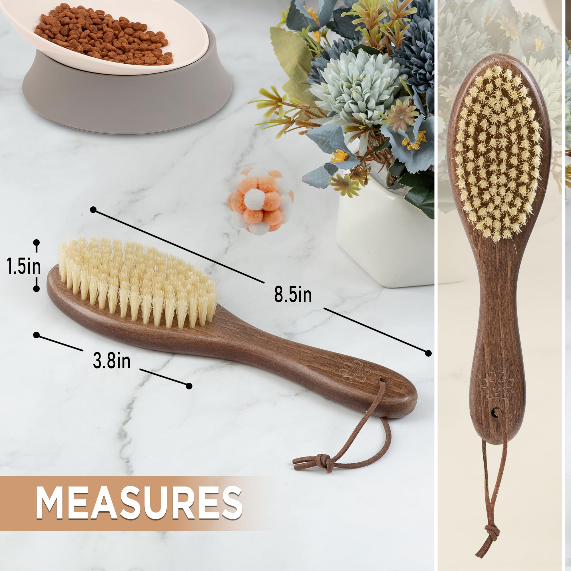 Takavu Natural White Boar Bristle Cat Brush - Gentle Grooming Tool For Sensitive Skin, Smoothing Fur & Healthy Shine - Soft Pet