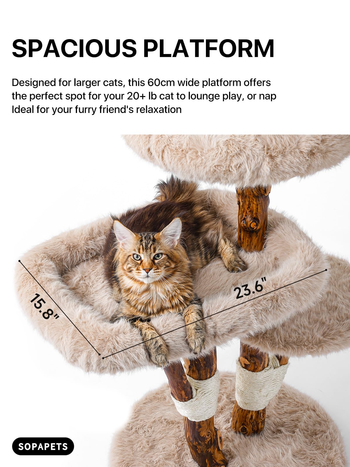 Aesthetic Cat Tree Tower for Large Cats, Large Cat Tree for Maine Coon Indoor Cats with Faux Fox Fur, Solid Wood Sisal Scratchin