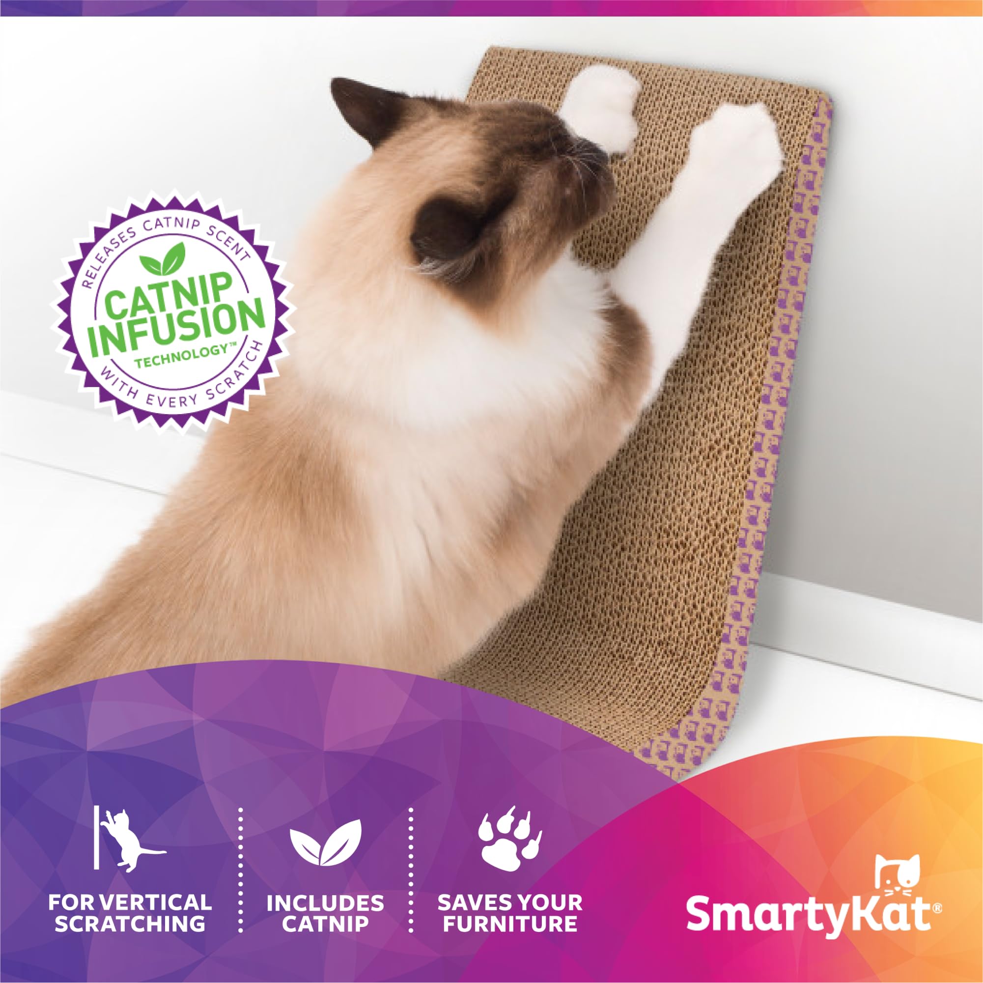 Smartykat Scratch Ladder, Angled Corrugated Cat Scratcher For Cats & Kittens, Features Catnip Infusion Technology, Recycled Mate