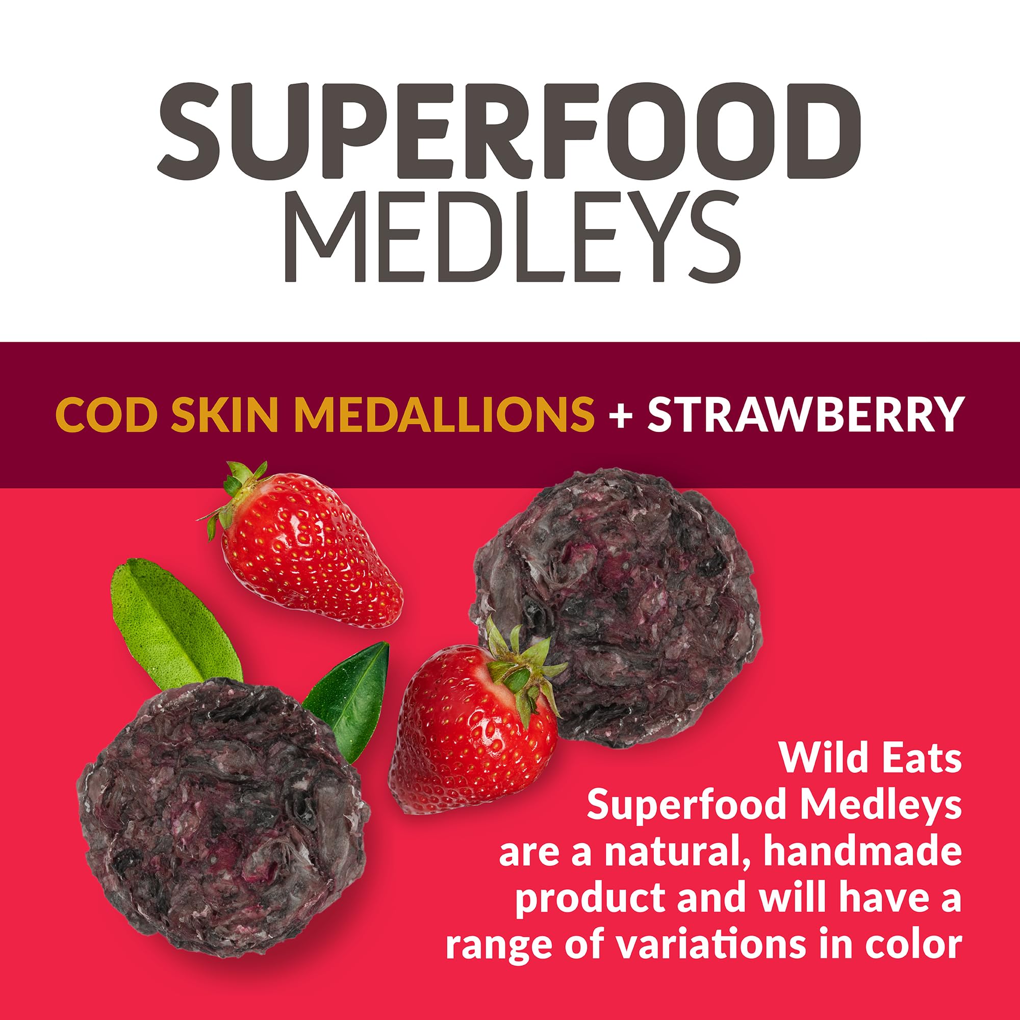 Wild Eats Fish Skin Dog Treats Cod Superfood Medallions 3oz - Strawberry & Cod Limited Ingredient