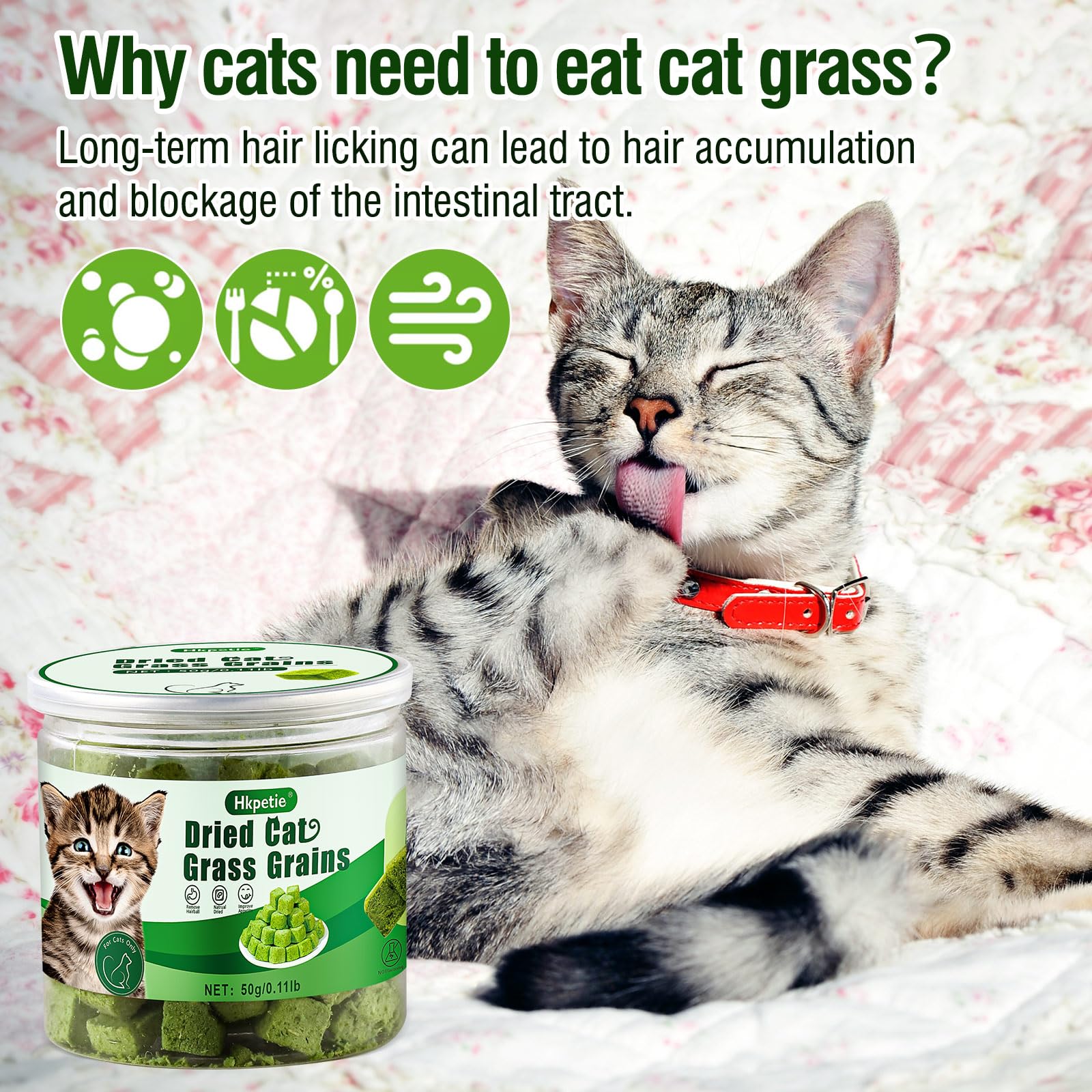 Hkpetie Cat Grass Teething Sticks - 50g Edible Snack for Teeth Cleaning & Hairball Removal - Delicious Chew Toy for Cats