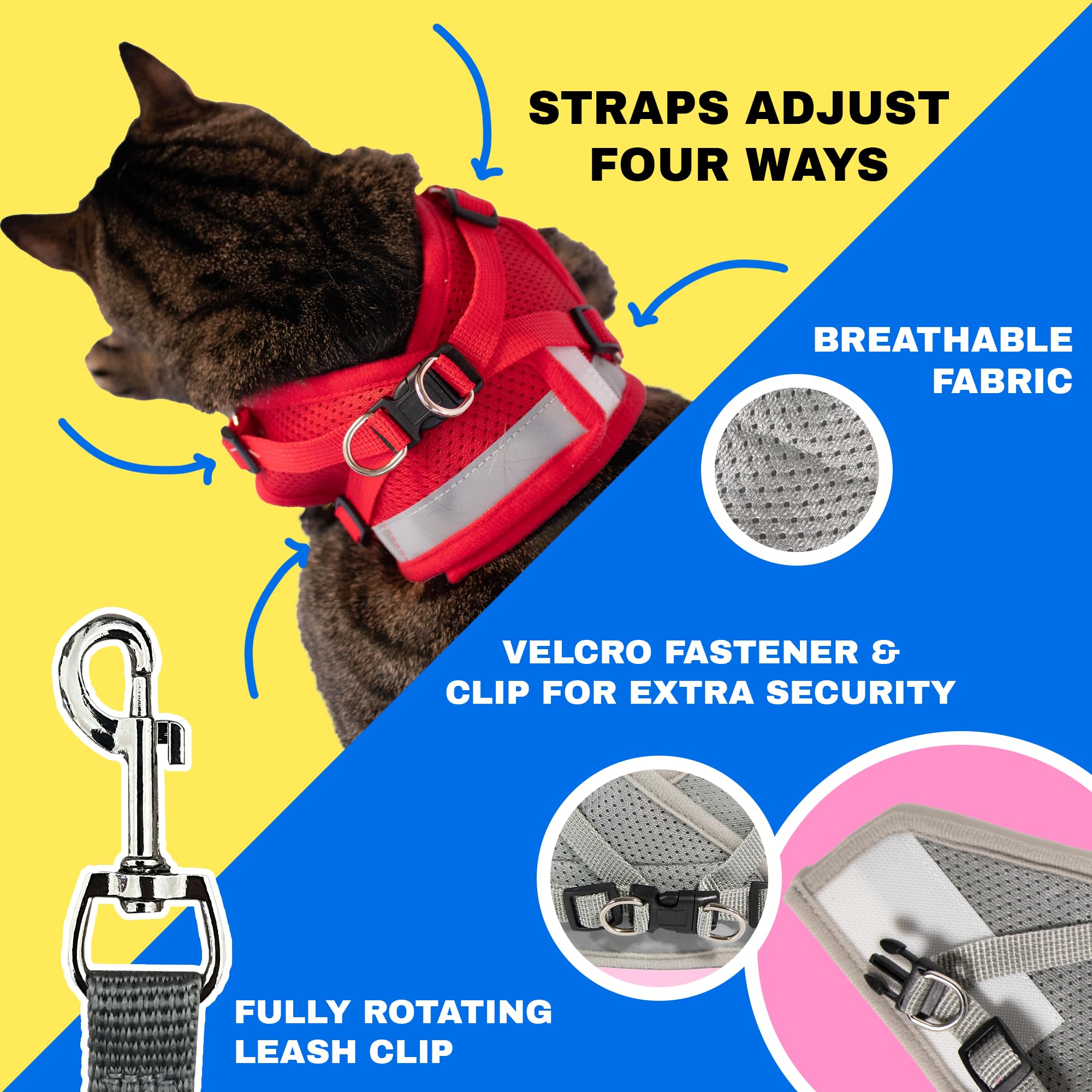 Travel Cat & Stray Cat Harness And Leash Set - Adjustable Fit Mesh Cat Harness And Reflective Strap - Comfort Escape Proof Harness For Cats, Kitten For Outdoor Walking, Hiking (Extra Small, Cashcat)