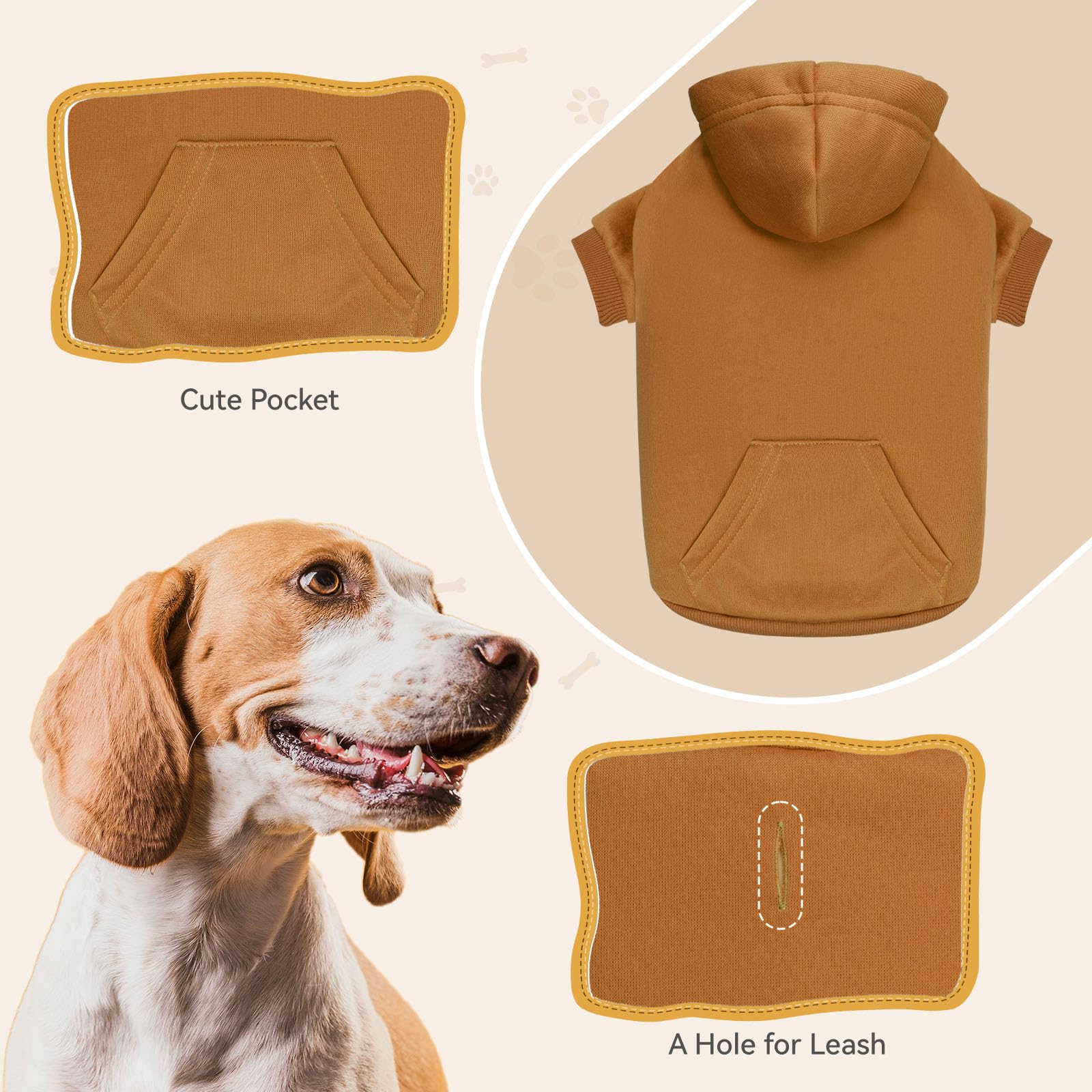 Dog Sweaters for Small Dogs Dog Hoodie Dog Sweater Solid Soft Brushed Fleece Dog Clothes Dog Hoodie Sweatshirt with Pocket(Coffe