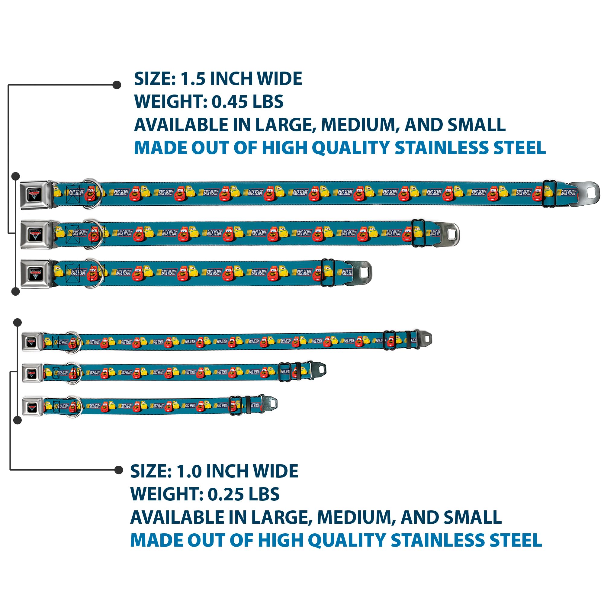 Buckle-Down Dc-Wdy417-Ws Seatbelt Dog Collar, Wide Small, Cars 3 Lightning Mcqueen/Cruz Ramirez Pose Race Ready Blue/Yellow/Red