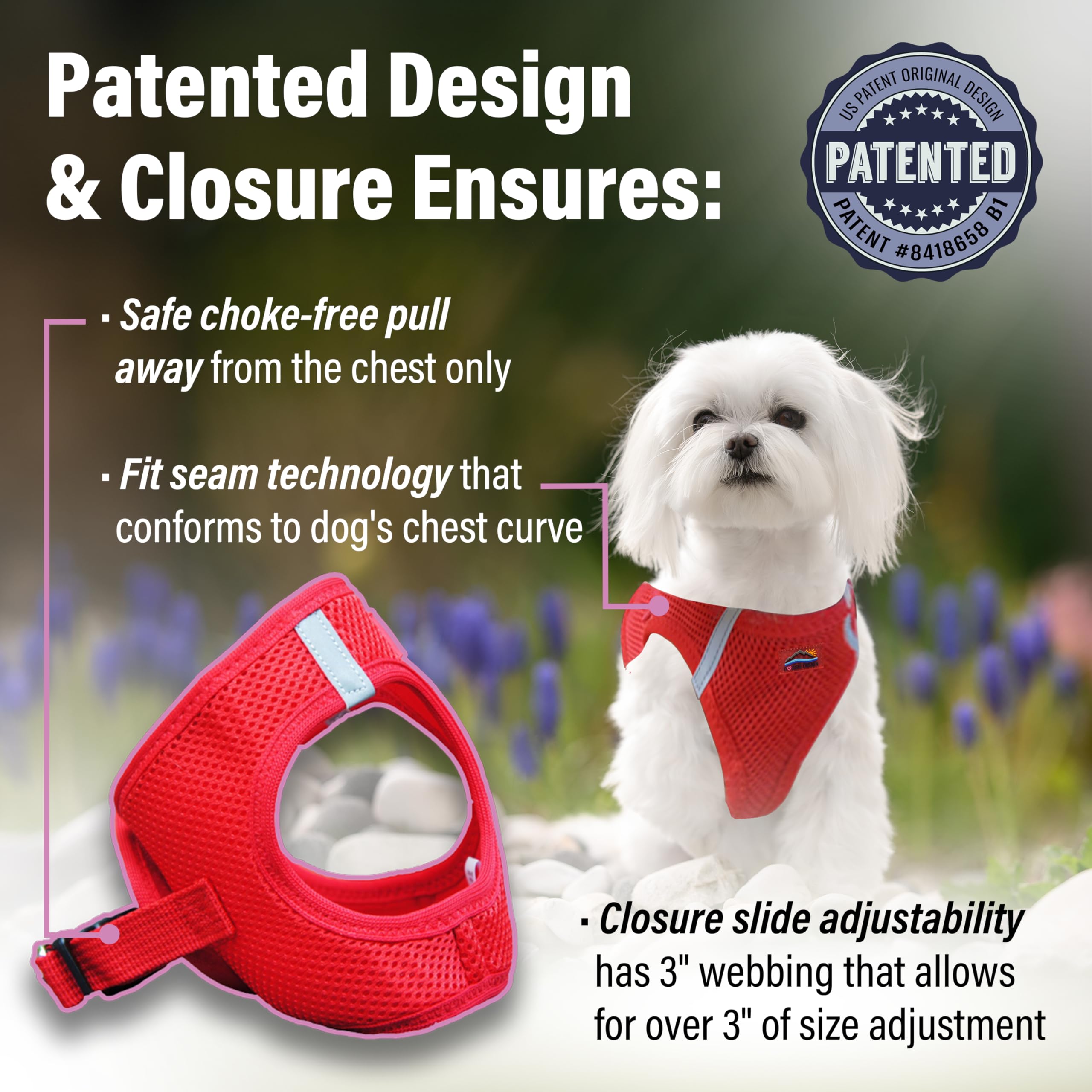 Doggie Design American River Ultra Choke-Free Mesh Dog Harness Red (Small)