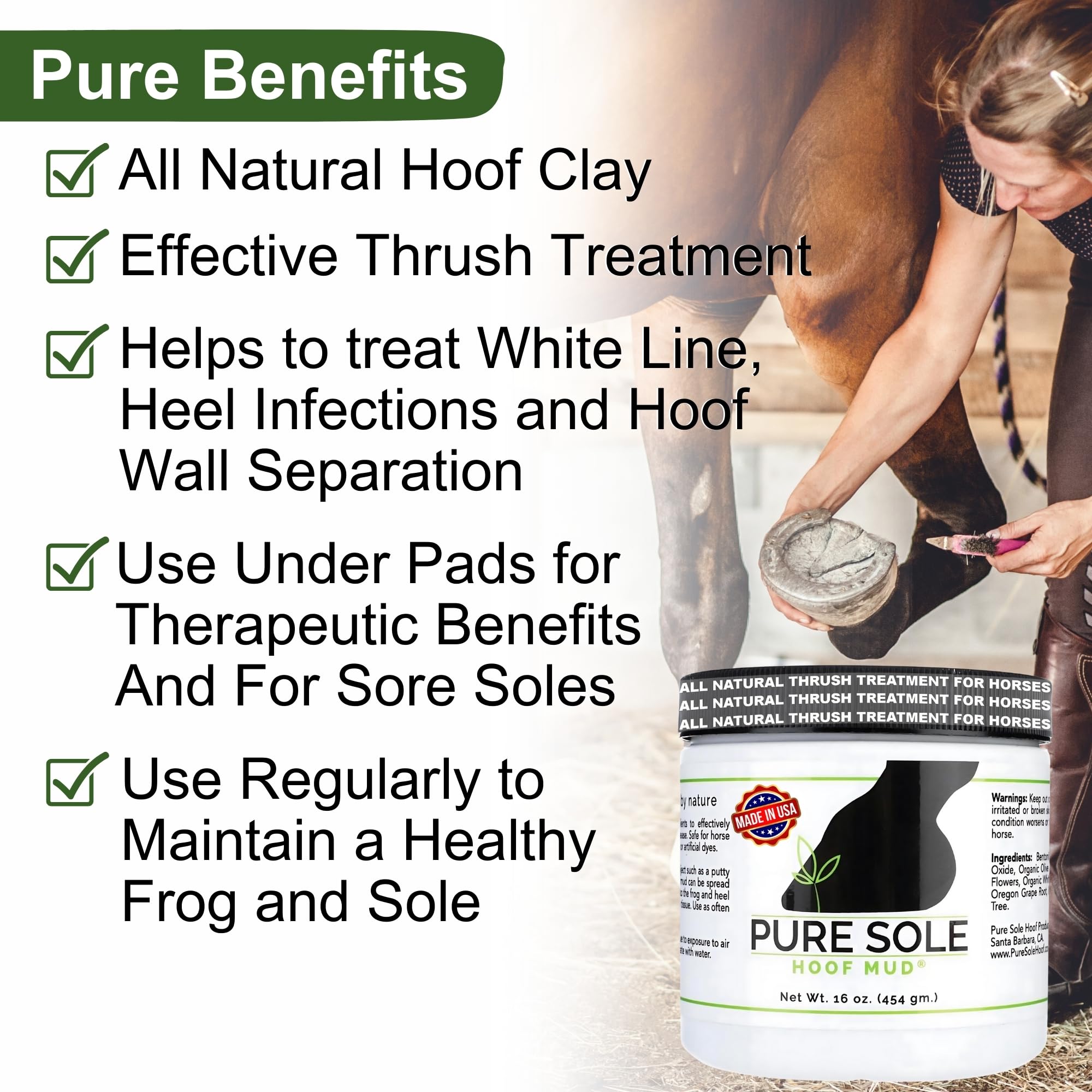 Hoof Clay Thrush Treatment for Horses | Pure Sole Hoof Mud for White Line, Cracks, Thrush, and Hoof Packing | All Natural Horse