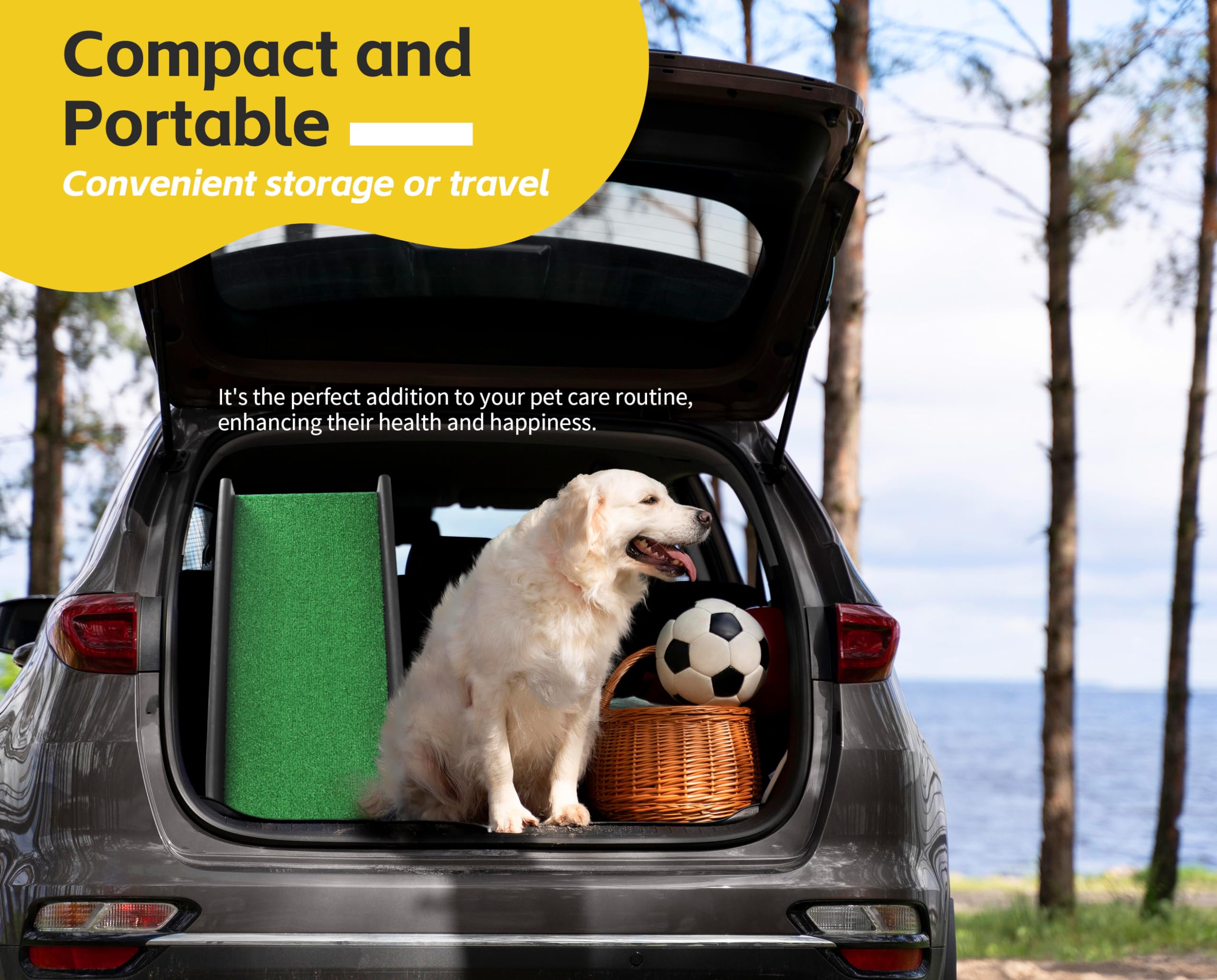 Pawstep 50894 Pet Ramp With Poly Grass - Folding, Portable Dog Ramp For Cars, Suv & Trucks - Non-Slip Surface - Lightweight & Du