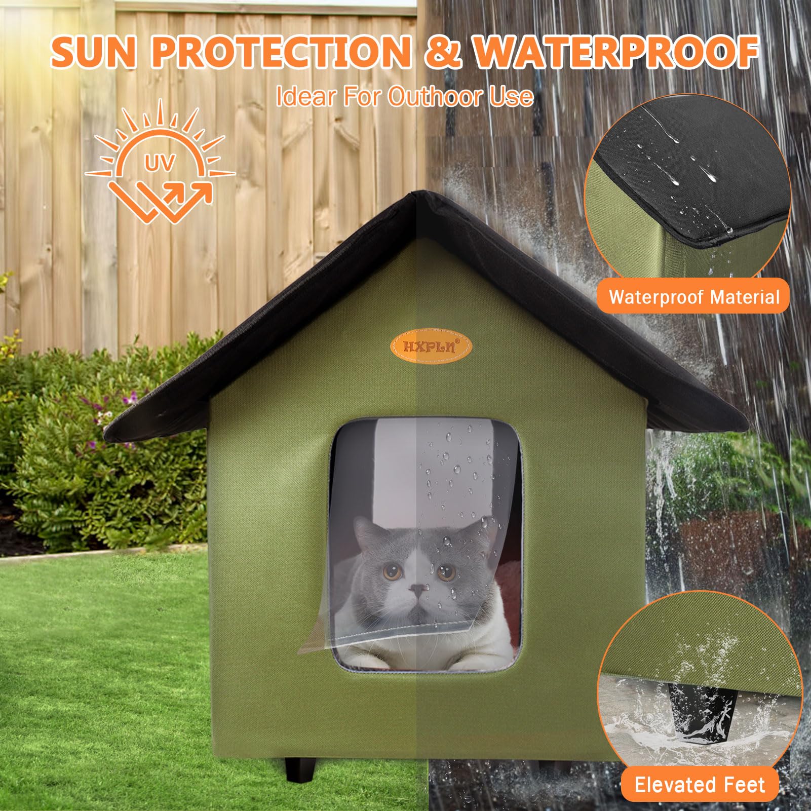 Heated Cat House Outside Weatherproof For Winter, Elevated Insulated Waterproof Outside Cat House Heated Feral Cat Shelter, Easy