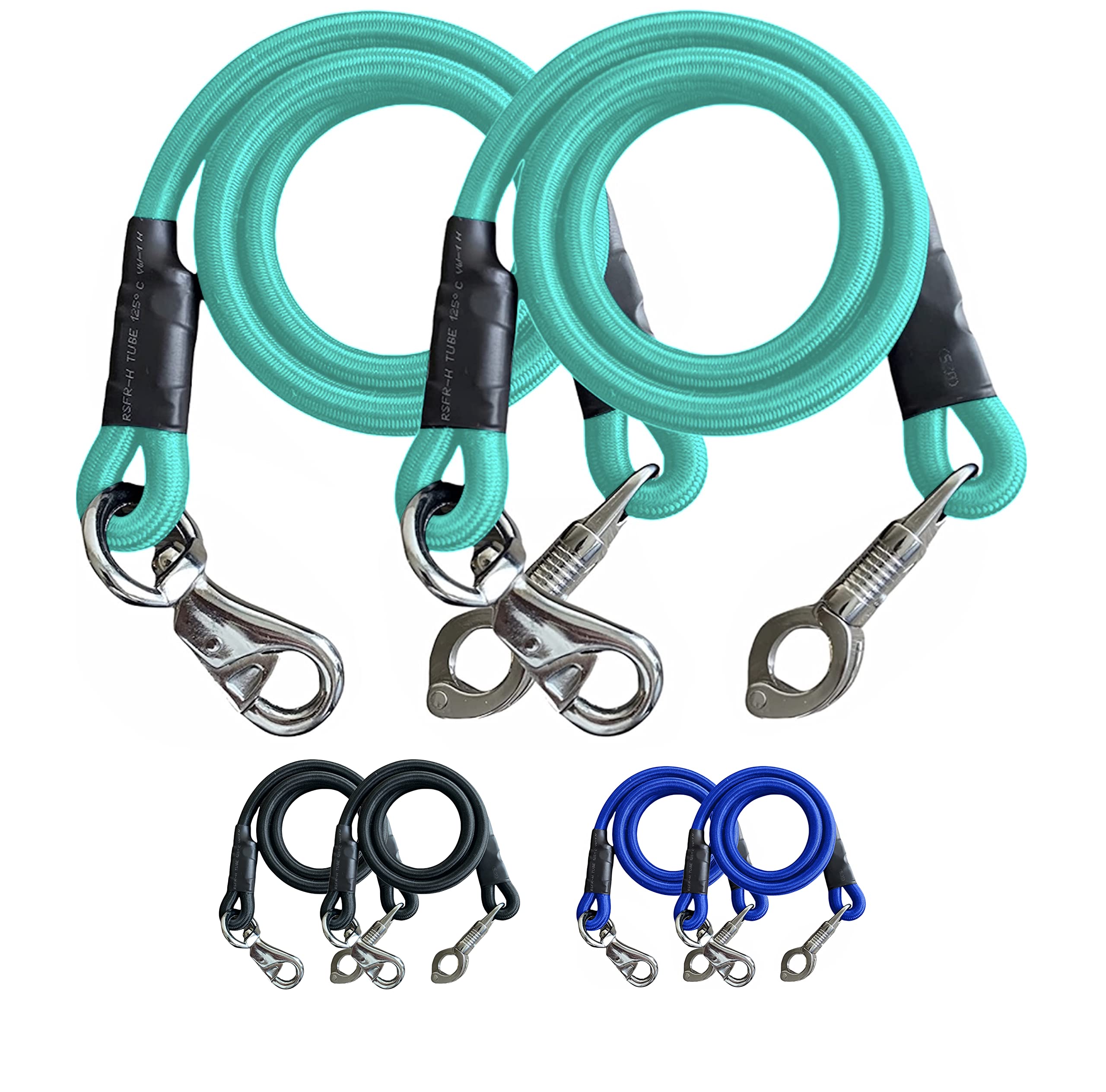 Majestic Ally Pack of 2, Bungee Trailer Tie for Horse Haulage with Panic Snap and Bull Snap - 36 Inch (Turquoise)